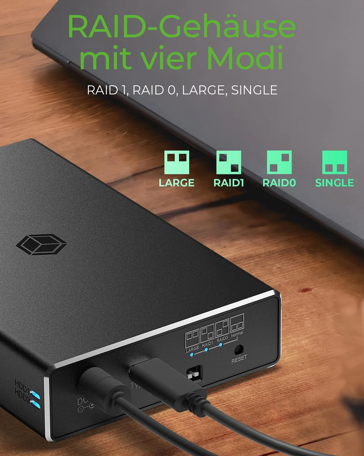 ICY Box Obudowa RAID do 2X 2,5 cala SSD i HDD, USB-C & USB-A, USB 3.1 Gen2 (10 Gbit/s), aluminium, czarna, IB-RD2253-C31