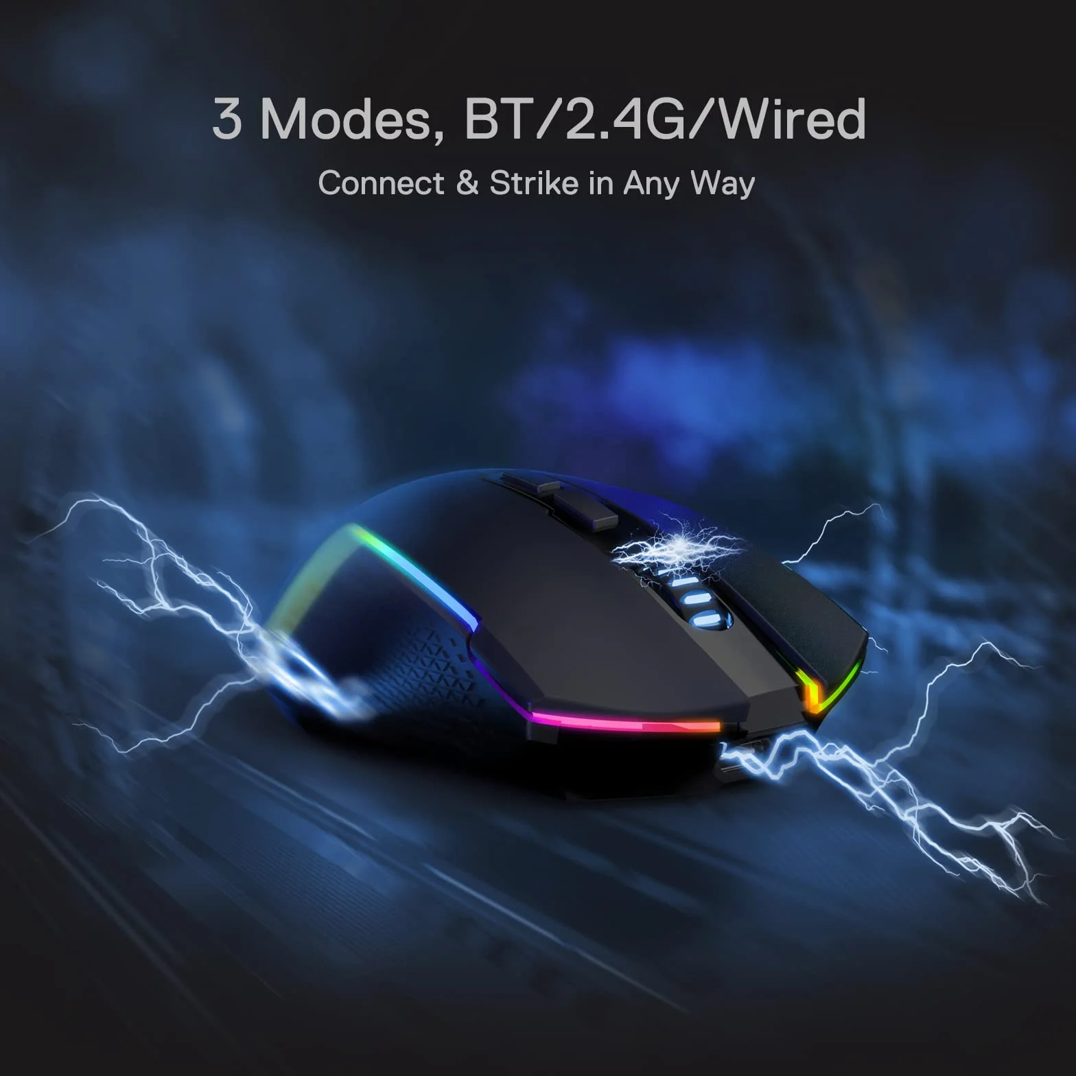 Redragon M693 Bezprzewodowa mysz do gier 8000 DPI z 3 trybami łączenia, Bluetooth i bezprzewodowa, 2,4 G, 7 przycisków makro, trwała moc i podświetlenie RGB do komputerów PC/Mac/komputera