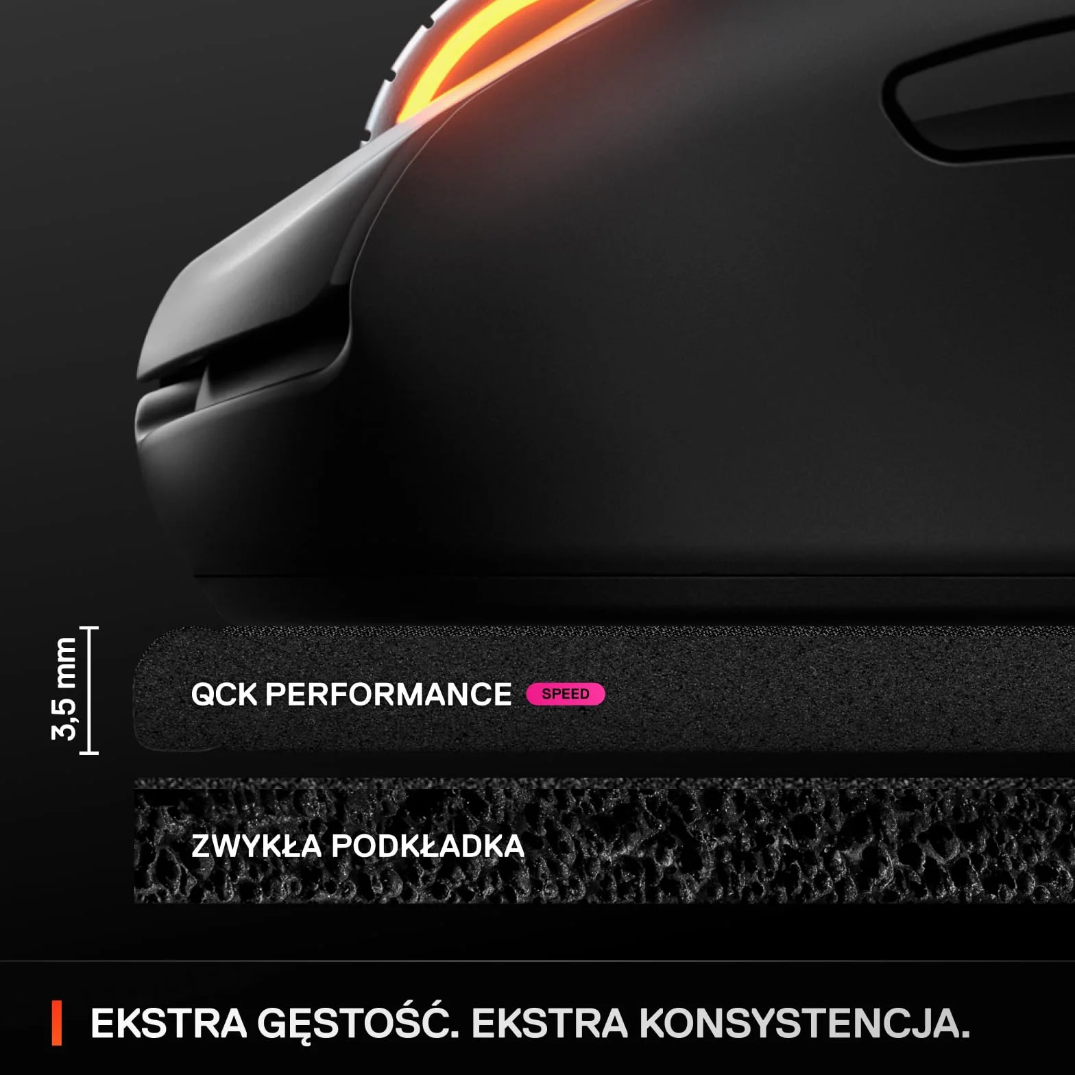 SteelSeries, podkładka QcK L Performance Speed - Dodatkowa gęstość dająca poślizg - Niskoprofilowe przeszycia krawędzi - Antypoślizgowa podstawa z neoprenu - Rozm. 490 x 420 mm - FPS, MOBA, RTS, MMO