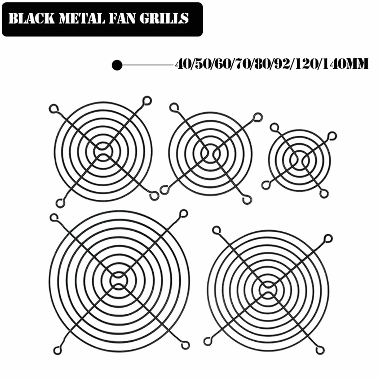 5 szt. metalowa siatka ochronna na palce grill 30 mm 40 mm 50 mm 60 mm 70 mm 80 mm 90 mm 120 mm 135 mm 140 mm 150 mm 170 mm 200 mm (kolor: 40 mm, rozmiar: 5 szt. srebrne grille)