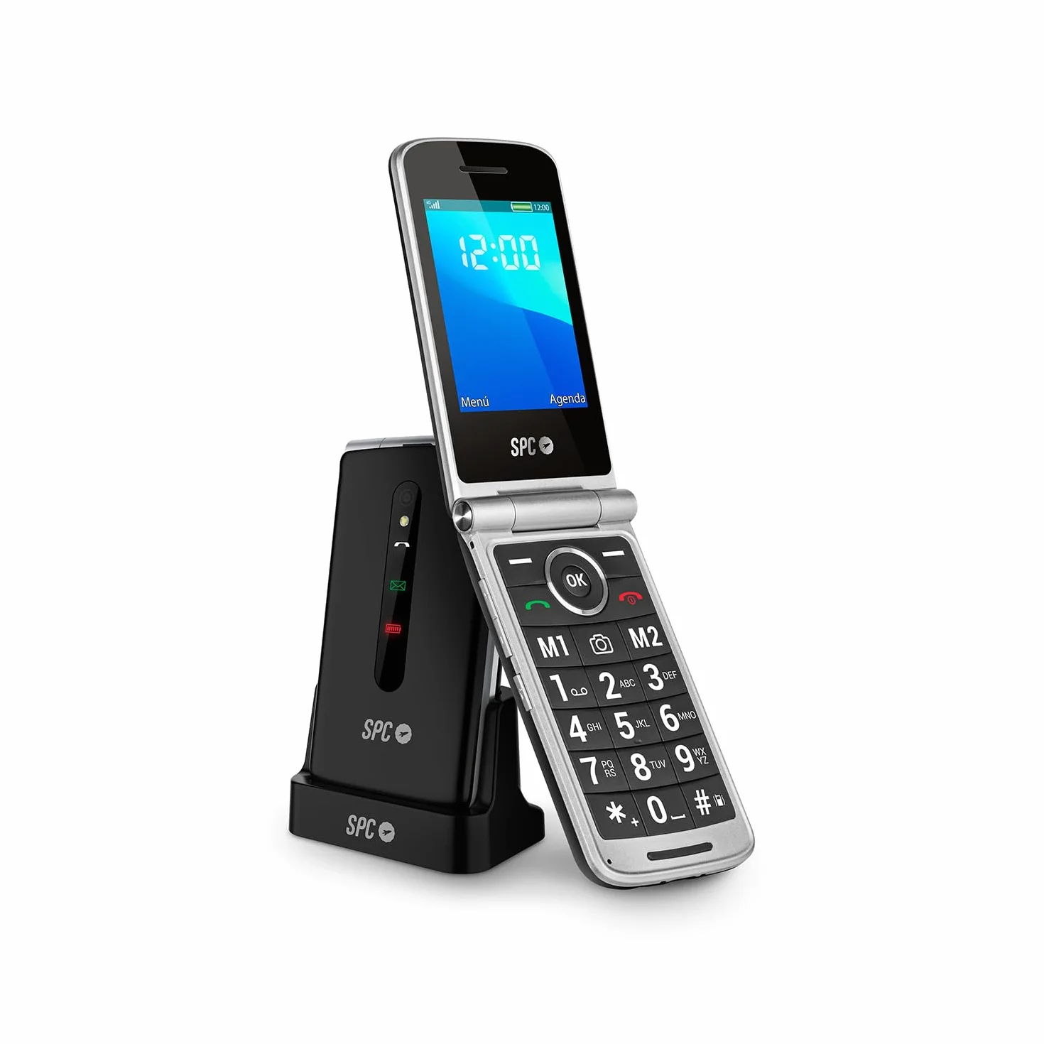 SPC Prince 4G telefon komórkowy dla seniorów z klapką, duże, łatwe w obsłudze przyciski, przycisk SOS i zdalna konfiguracja, stacja ładująca, USB-C i 2 bezpośrednie zapisywanie - czarny