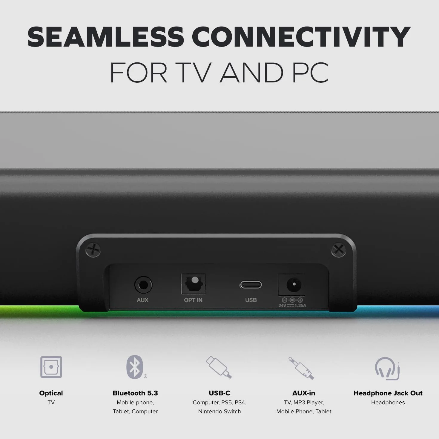 CREATIVE Sound Blaster GS5 RGB Gaming Soundbar Bluetooth 5.4 60W SuperWide