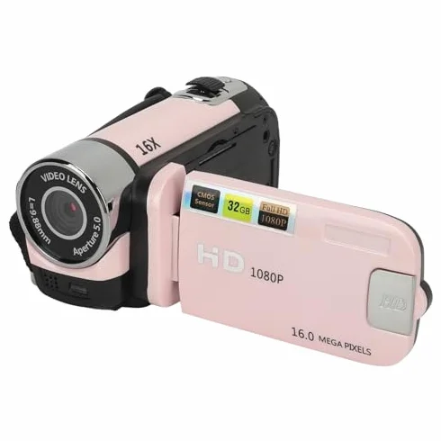 Cyfrowa Kamera Wideo 1080P 16 MP z Obrotowym Ekranem 2,4 Cala i 16-krotnym Zoomem (PINK)
