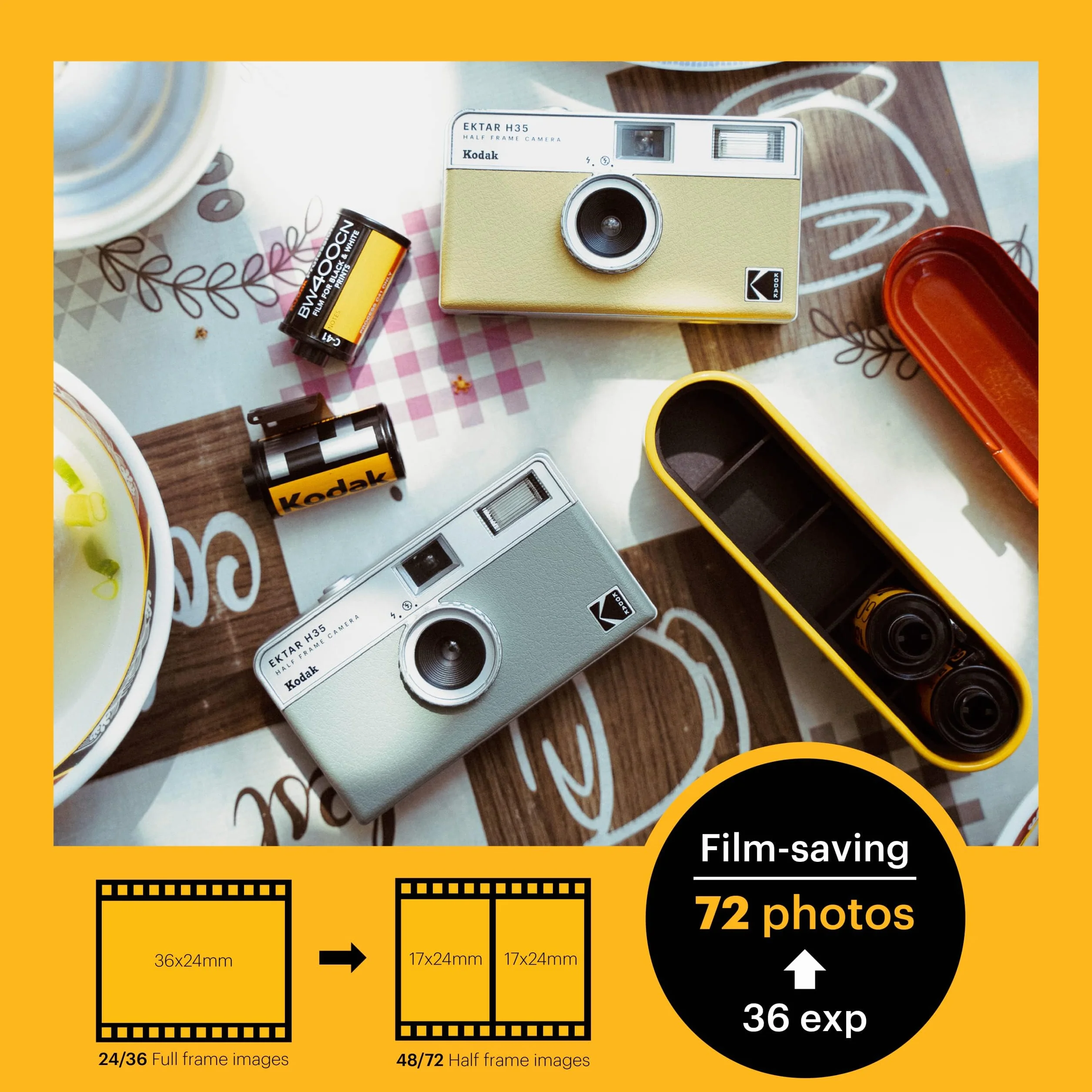 KODAK EKTAR H35 półramkowa kamera filmowa (złamana biel, pojedyncza)