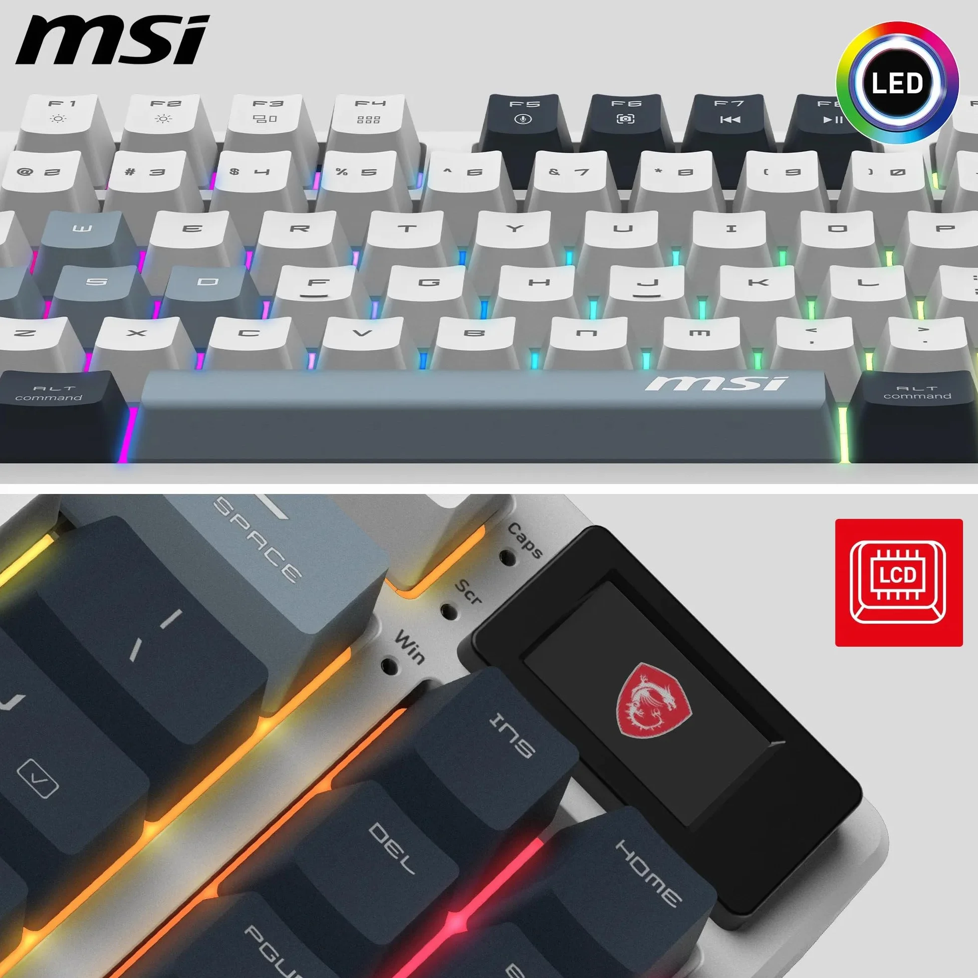 MSI Forge GK600 TKL Wireless Sky FR - AZERTY Mechaniczna klawiatura z przełącznikiem liniowym - sublimacyjne drukowane klawisze PBT, antypoślizgowy spód, LED RGB, USB 2.0, Bluetooth, 2.4 GHz