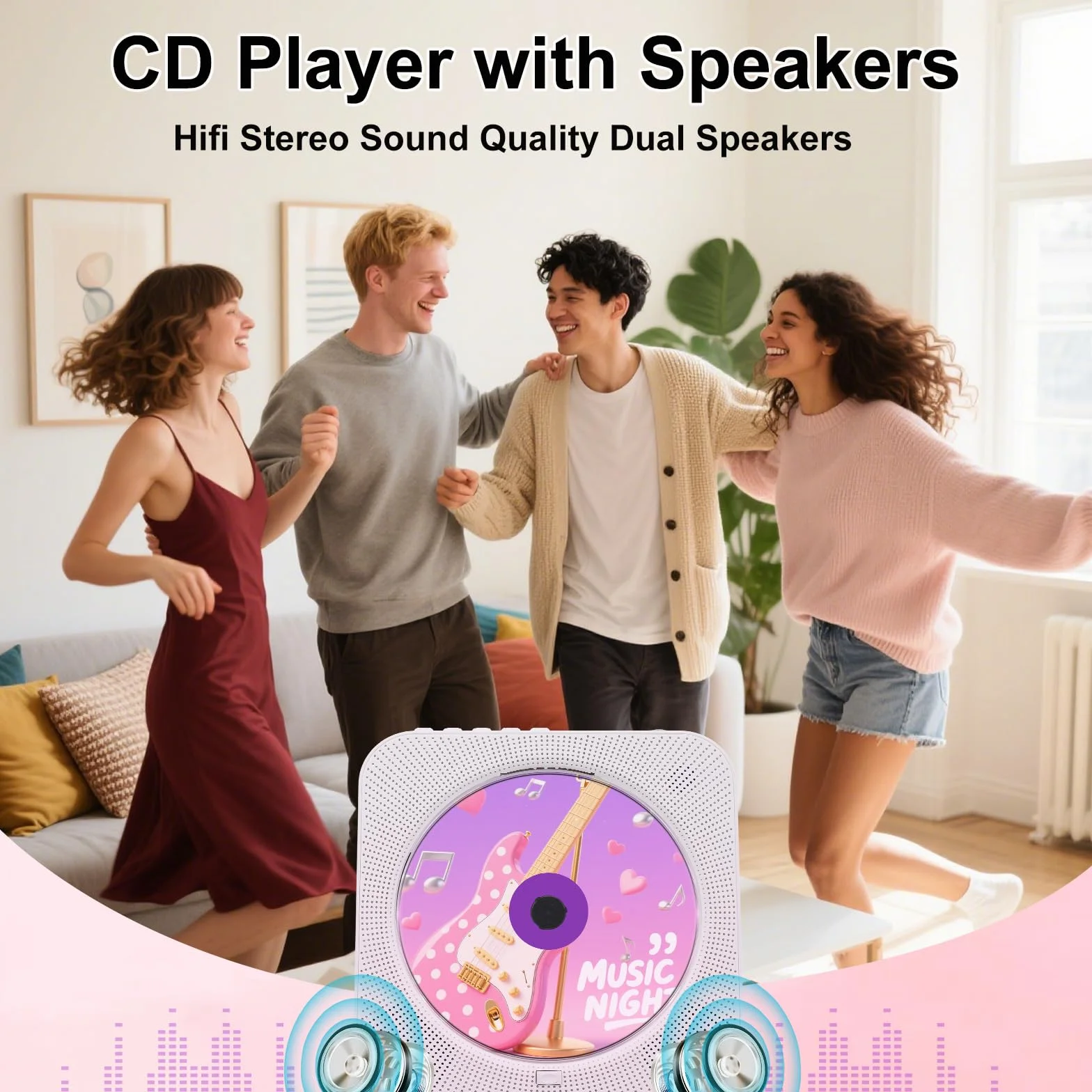 Odtwarzacz CD z Radio Boombox - Canareen Upgrade Odtwarzacz CD Bluetooth z osłoną przeciwpyłową i ekranem LED | Gniazdo AUX 3,5 mm z pilotem Domowe audio Radio FM USB MP3 odtwarzacz muzyki (Biały)