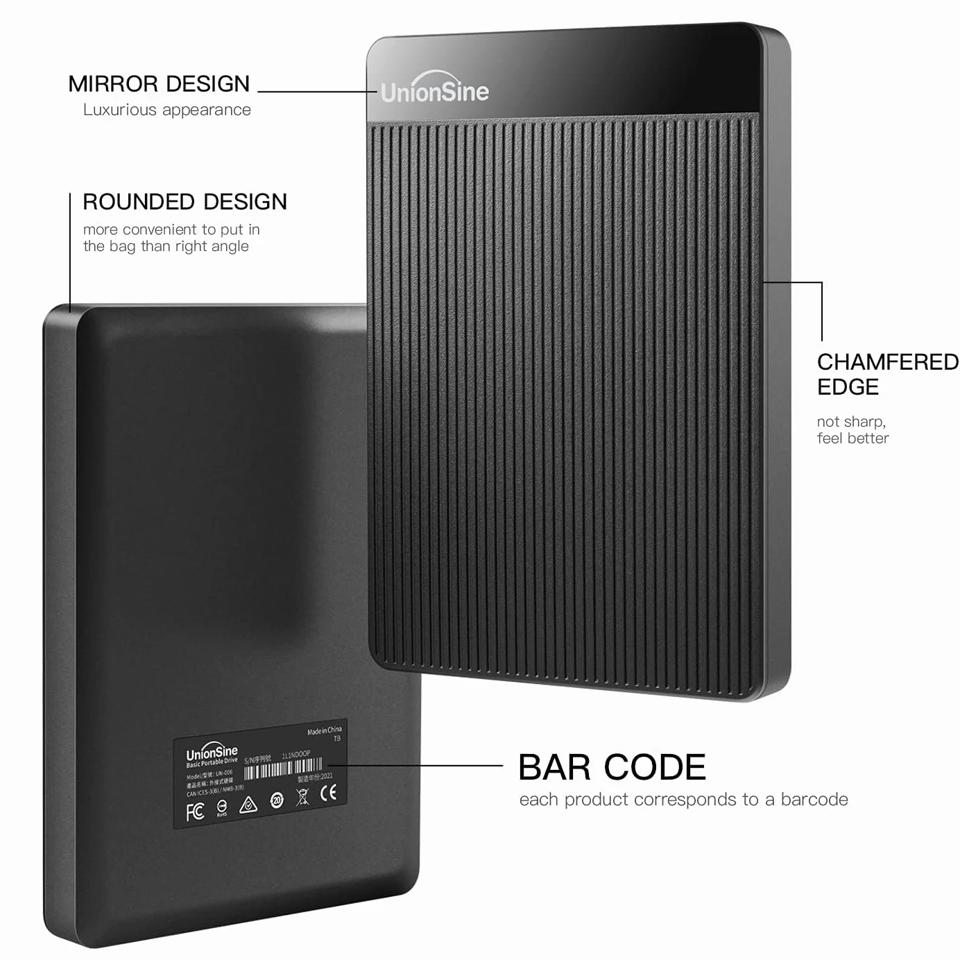 UnionSine 500 GB Ultra cienki przenośny zewnętrzny dysk twardy USB 3.0 pamięć HDD kompatybilna z komputerami stacjonarnymi, laptopami, Xbox One, Xbox One, PS4 (czarny) HD-006