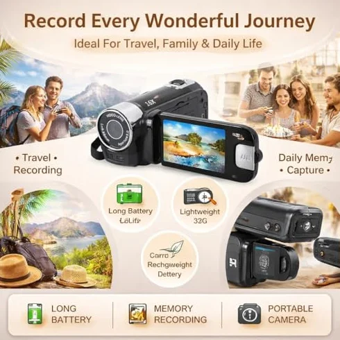 Kamera 4K Vintage, 48MP Retro Camera, Kamera DV 2.7in TFT Rotatable Ekran 16x Cyfrowy Zoom z Kablem USB (BLACK)