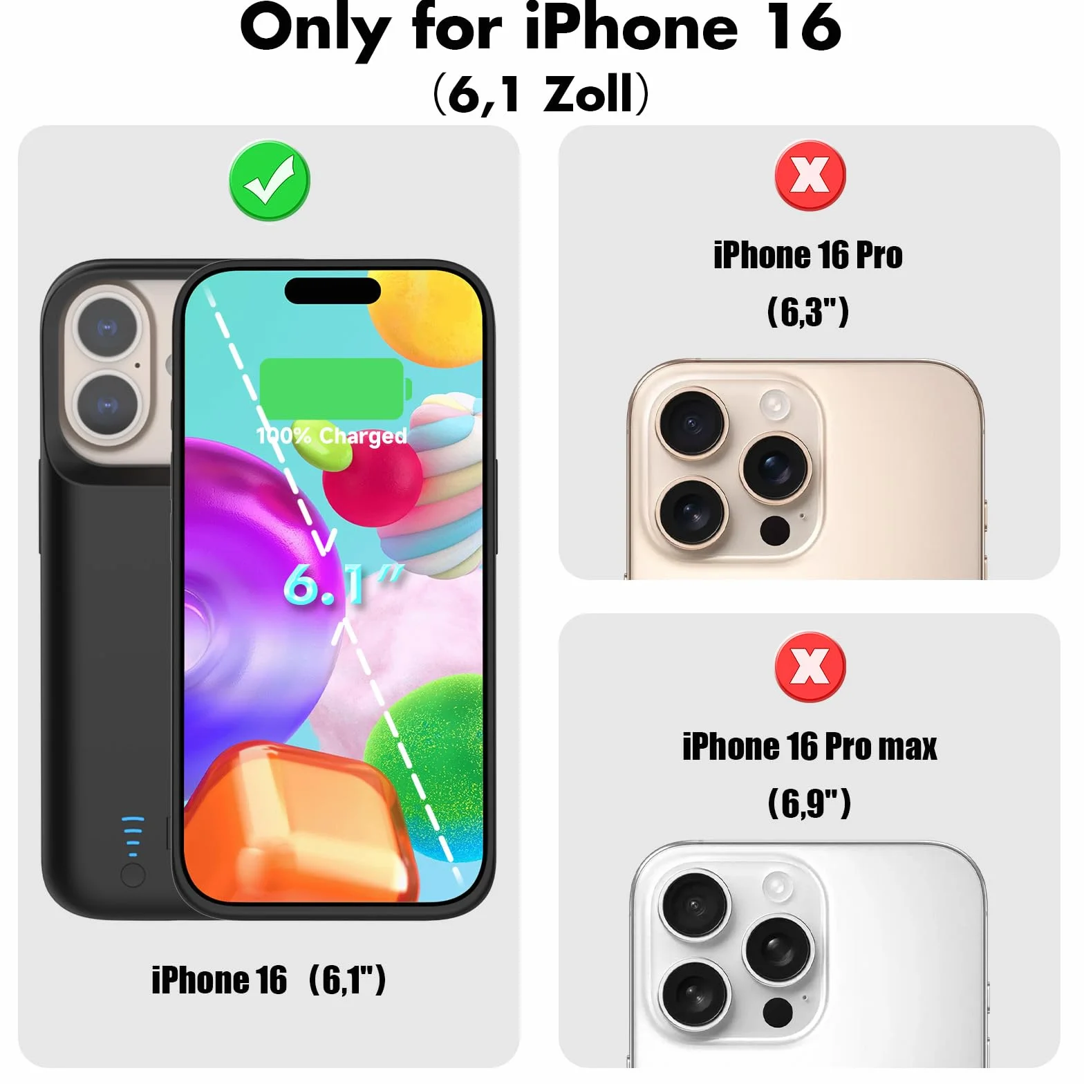 Etui na baterię do iPhone 16 8500 mAh, smukłe, przenośne etui ochronne – czarne