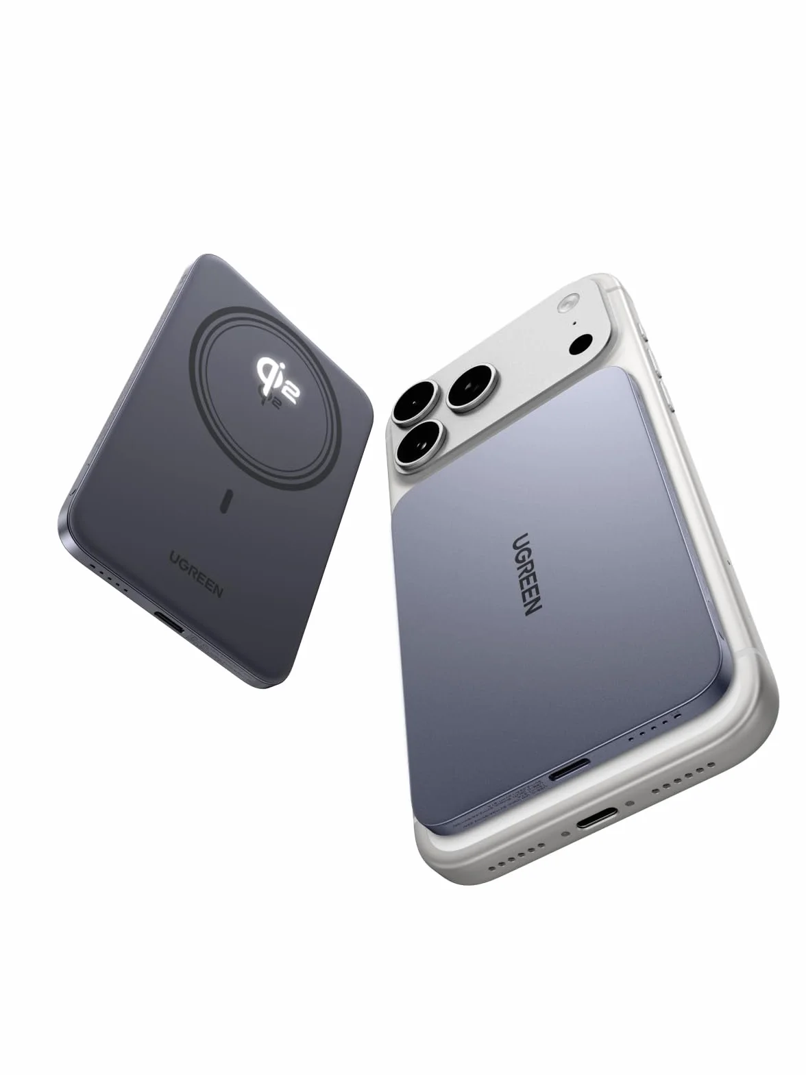 UGREEN MagFlow Air Power bank, ultracienki power bank MagSafe o pojemności 5000mAh i mocy 15W, certyfikat Qi2, szybkie ładowanie PD 20W, ergonomiczna konstrukcja, do modeli 17/16/12-15, Szary