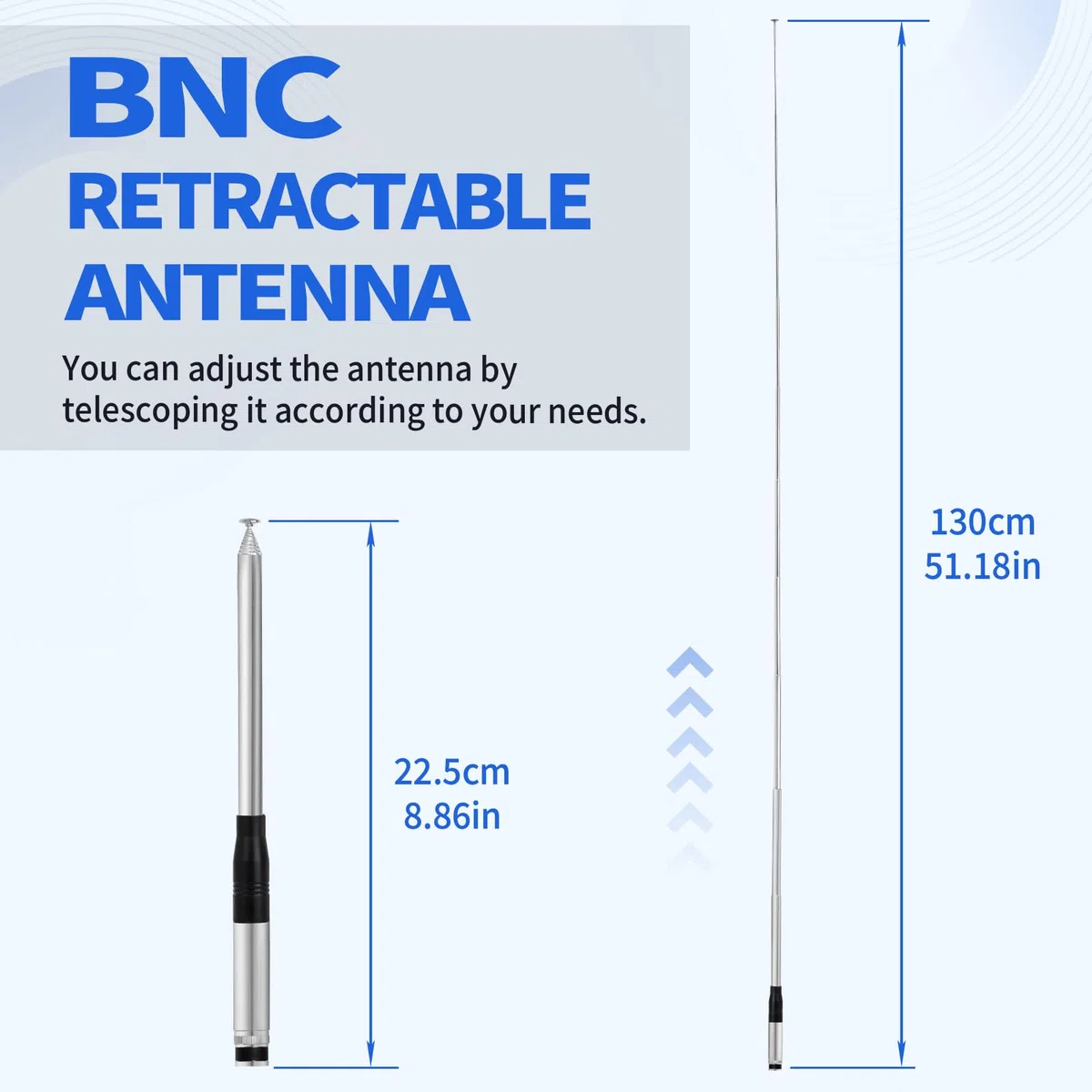 Superbat Antena CB Teleskopowa 27 MHz, BNC, 22,5-130 cm, Kompatybilna z Midland/Cobra/Uniden