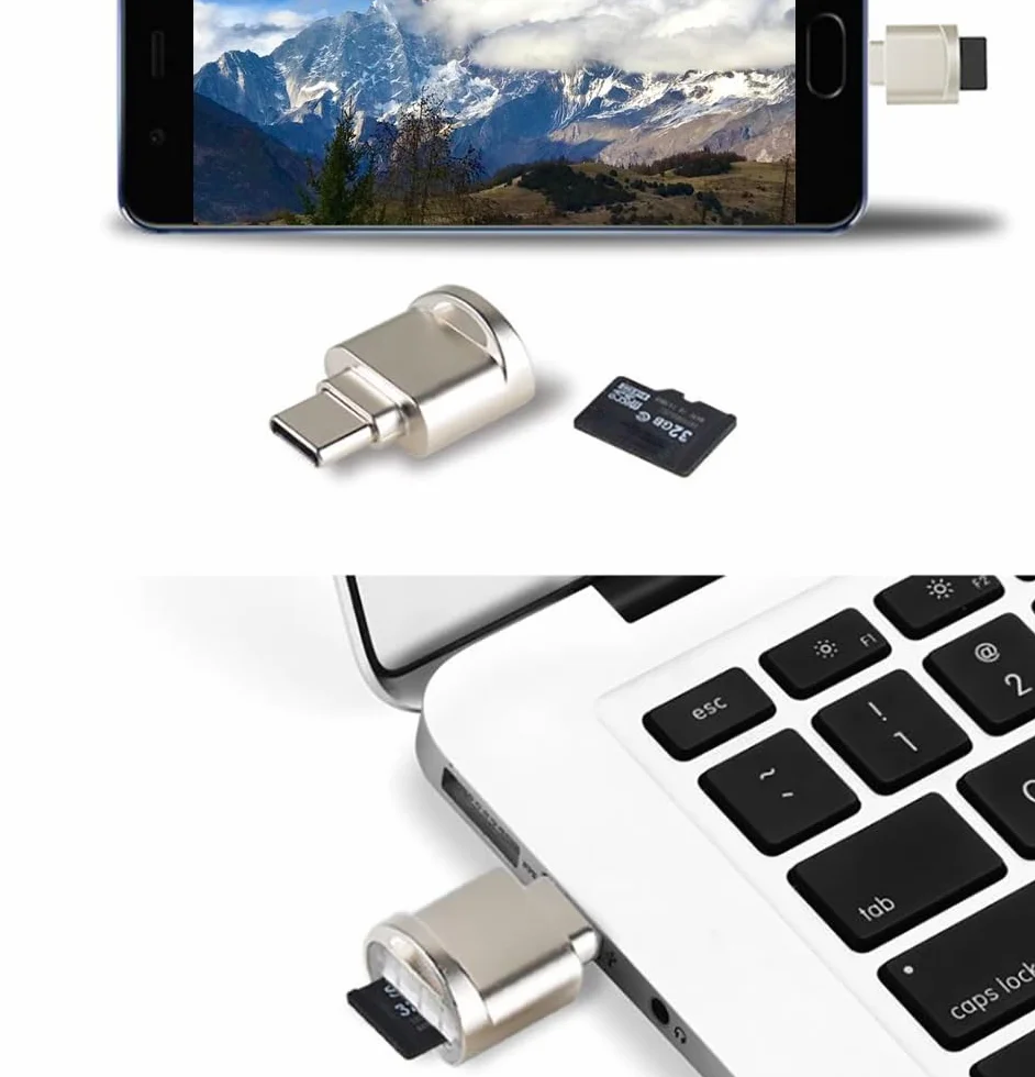 Czytnik kart Micro SD, Czytnik kart USB C na SD, Mepsies Czytnik kart pamięci TF typu C z Adapterem USB C na USB, Kompatybilny z Laptopami, MacBook, iPhone 17/16/15, iPad, Samsung Galaxy i nie tylko