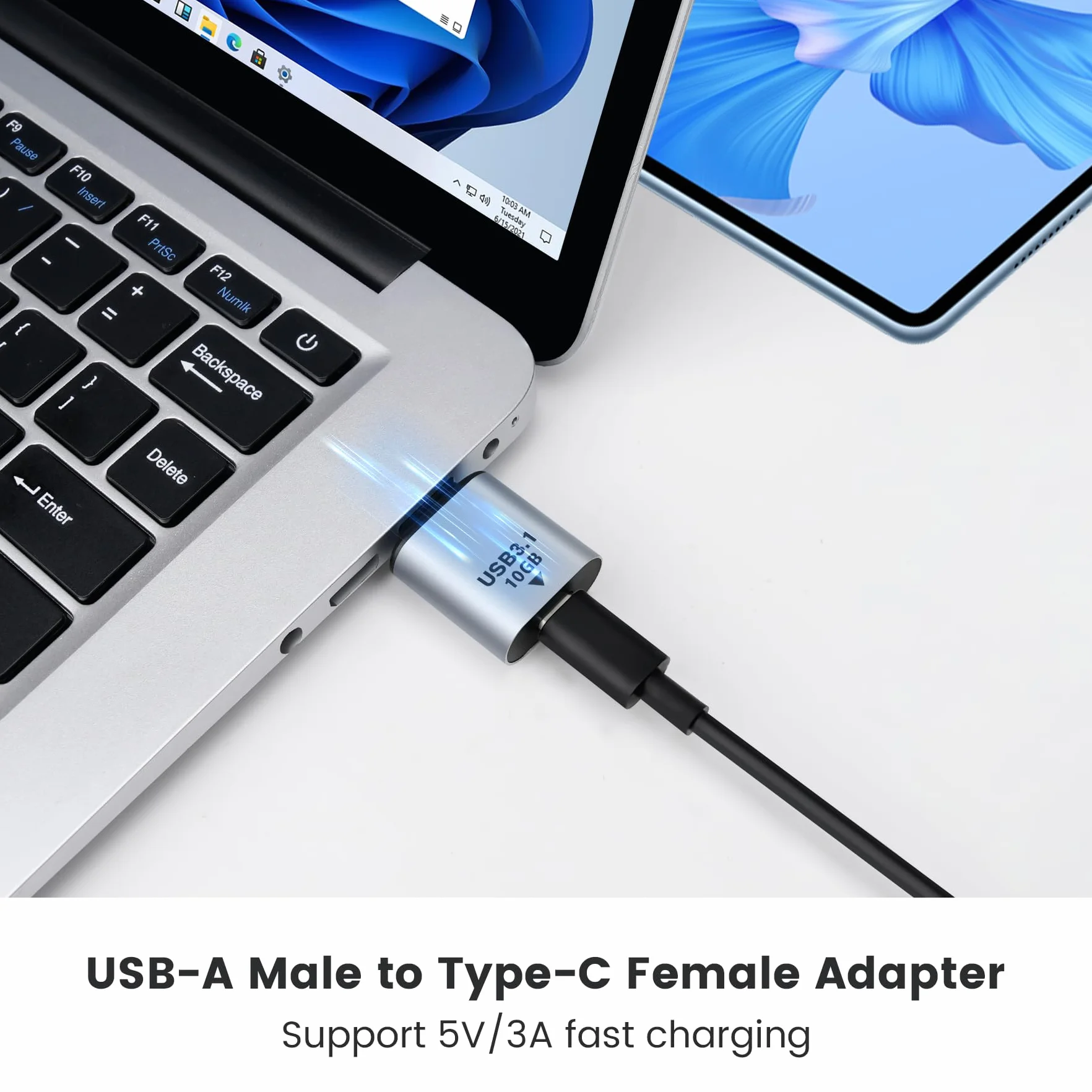Adapter USB C na USB 10 Gb/s, USB 3.1 męski na USB C żeński, konwerter OTG, przedłużacz kompatybilny z ładowarką USB-A, PC, laptopem, USB samochodowym (zestaw 2 sztuk)