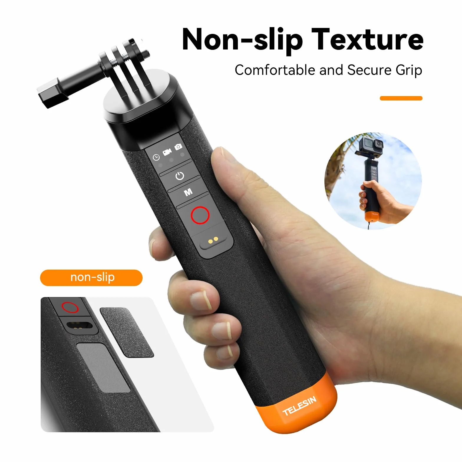 TELESIN Pływający kijek do selfie Hand Grip wodoszczelny uchwyt z pilotem zdalnego sterowania Bluetooth do GoPro Hero13 Black, Hero 12 11 10 9 8 Black Action kamera
