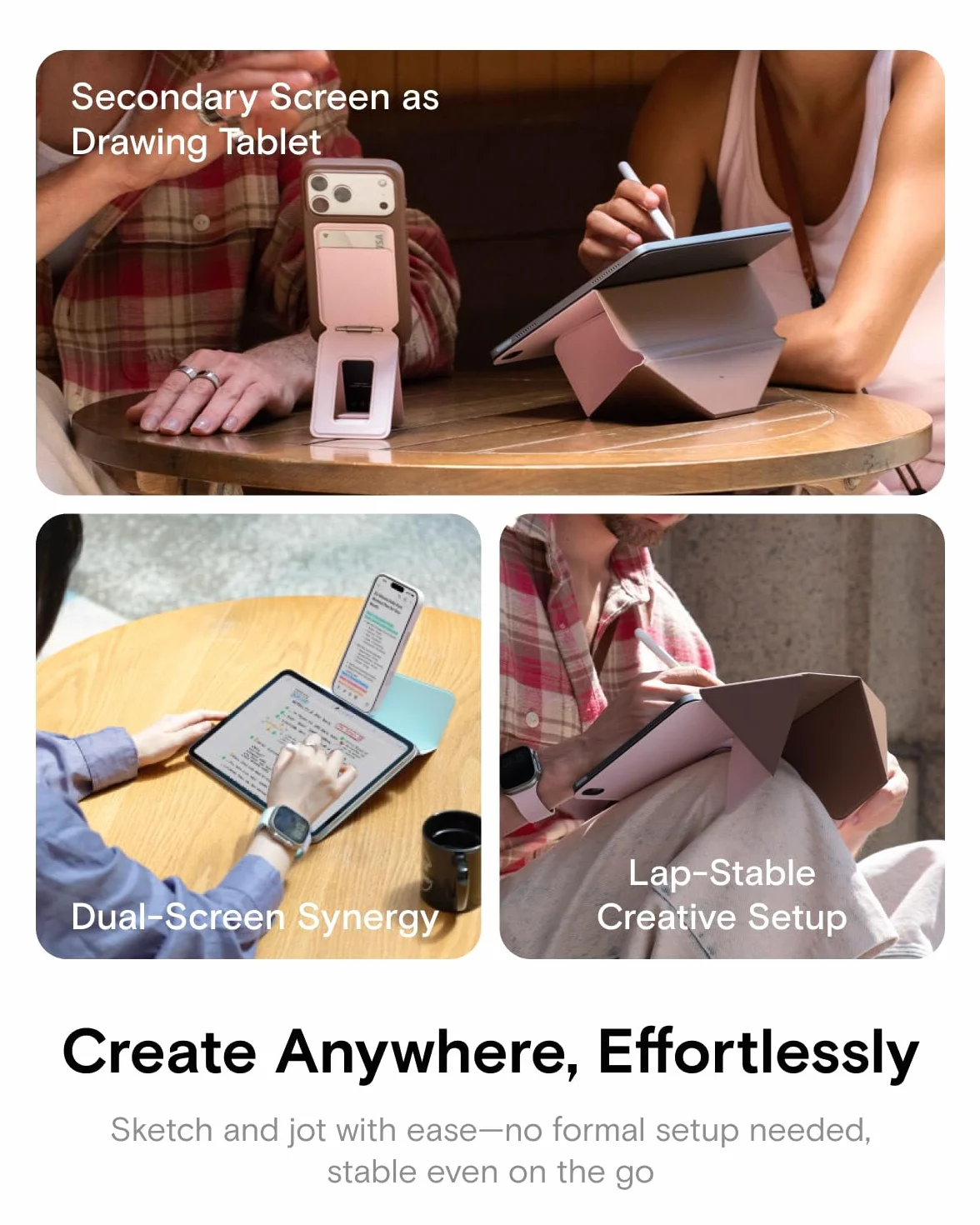 MOFT Dynamic Folio etui do iPada Air 11" (M4/M3/M2/4/5. Gen 2026/2025/2024), smukłe magnetyczne etui na tablet ze stojakiem i ponad 20 kątami widzenia, funkcja automatycznego budzenia/uśpienia - Peony