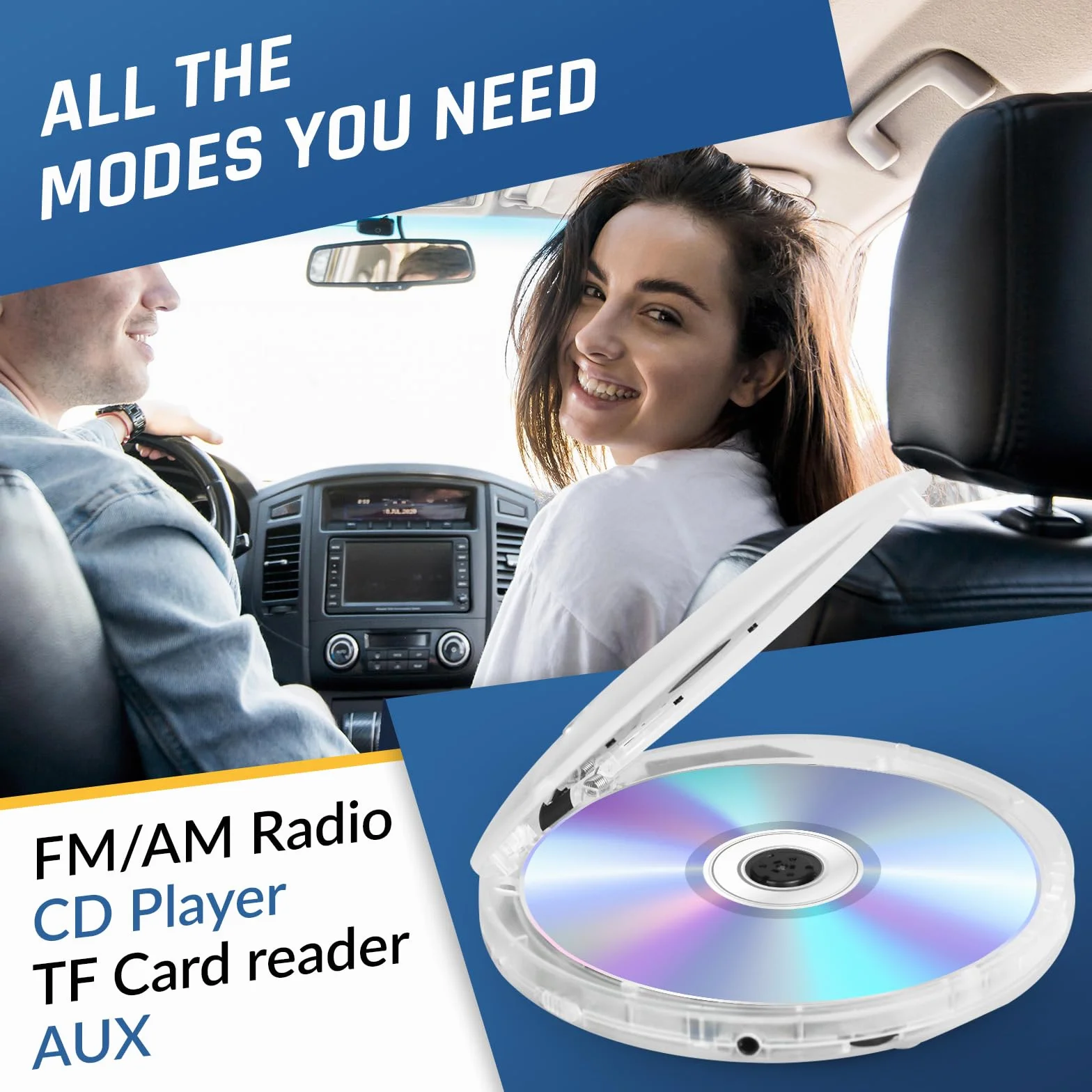 KLIM Discman przenośny odtwarzacz CD z akumulatorem wewnętrznym i słuchawkami KLIM Fusion – kompaktowy, osobisty – nowy – przezroczysty