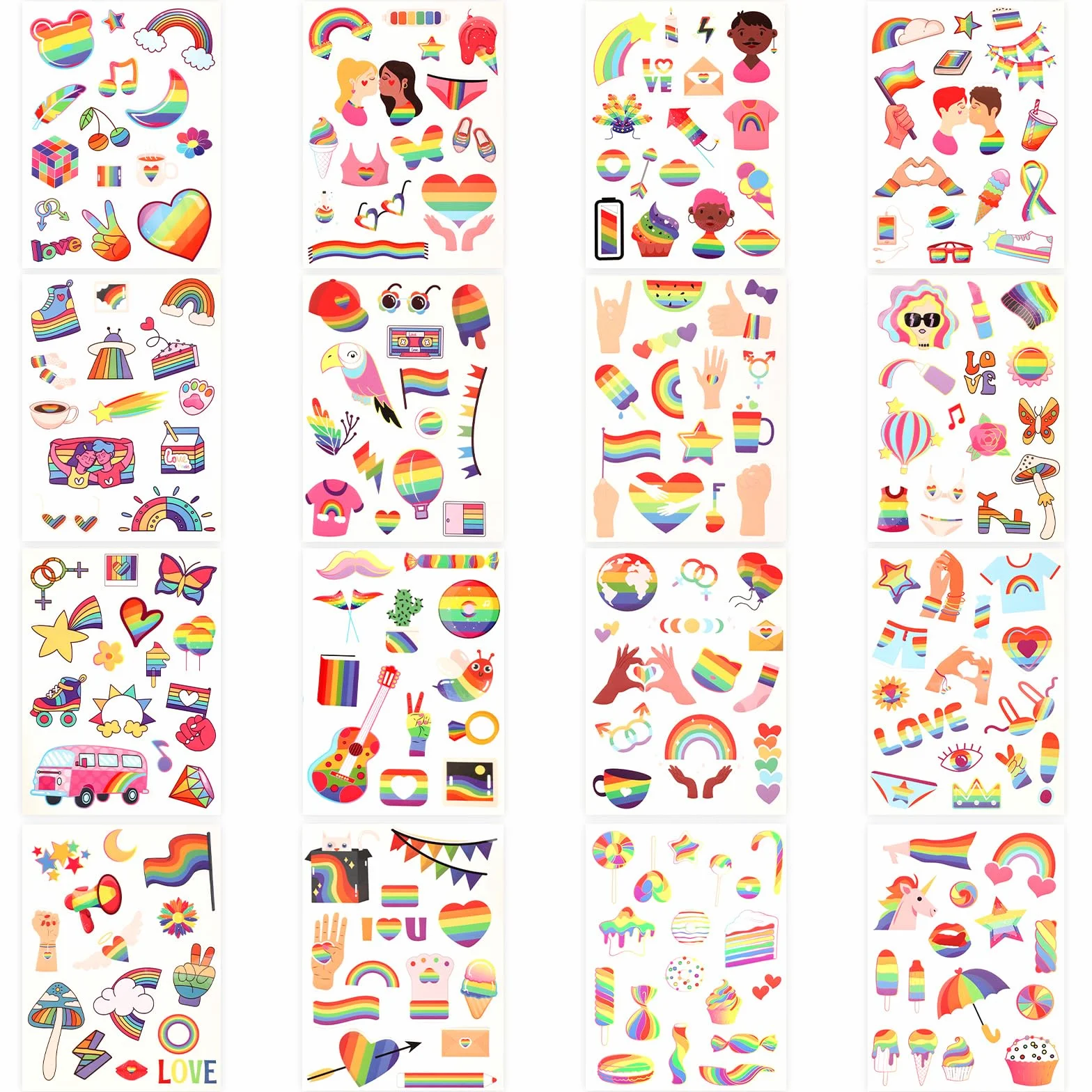 16 Arkuszy / 240+ Naklejek LGBTQ, Gay Pride Naklejki Lesbijskie Gejowskie Biseksualne Trans Pride Naklejki Kolorowe Teczowych LGBT Prezent do Laptopa, Kubki na Wode, Parad