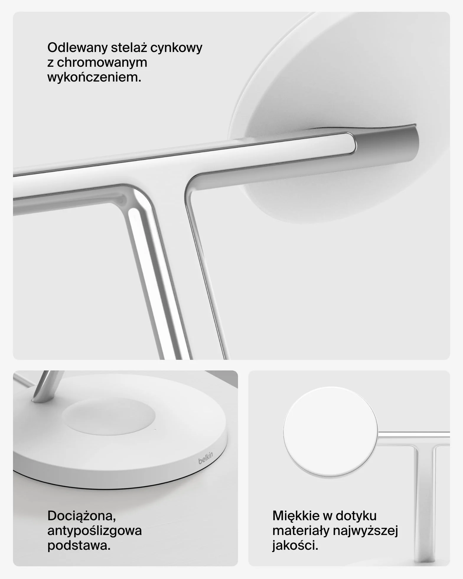Belkin BoostCharge ładowarka Qi2 3 w 1, stacja do ładowania bezprzewodowego zgodna z MagSafe, ładowarka Qi2 do urządzeń Apple iPhone serii 16, Apple Watch i AirPods, zasilacz w zestawie – biała