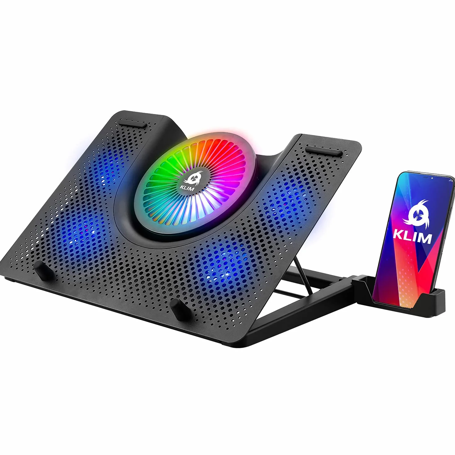KLIM Nova + wentylator RGB do laptopa - 11 do 19 cali + chłodzenie do laptopa + wentylator USB + stabilny i cichy + kompatybilny z Mac i PS4 + Nowa wersja