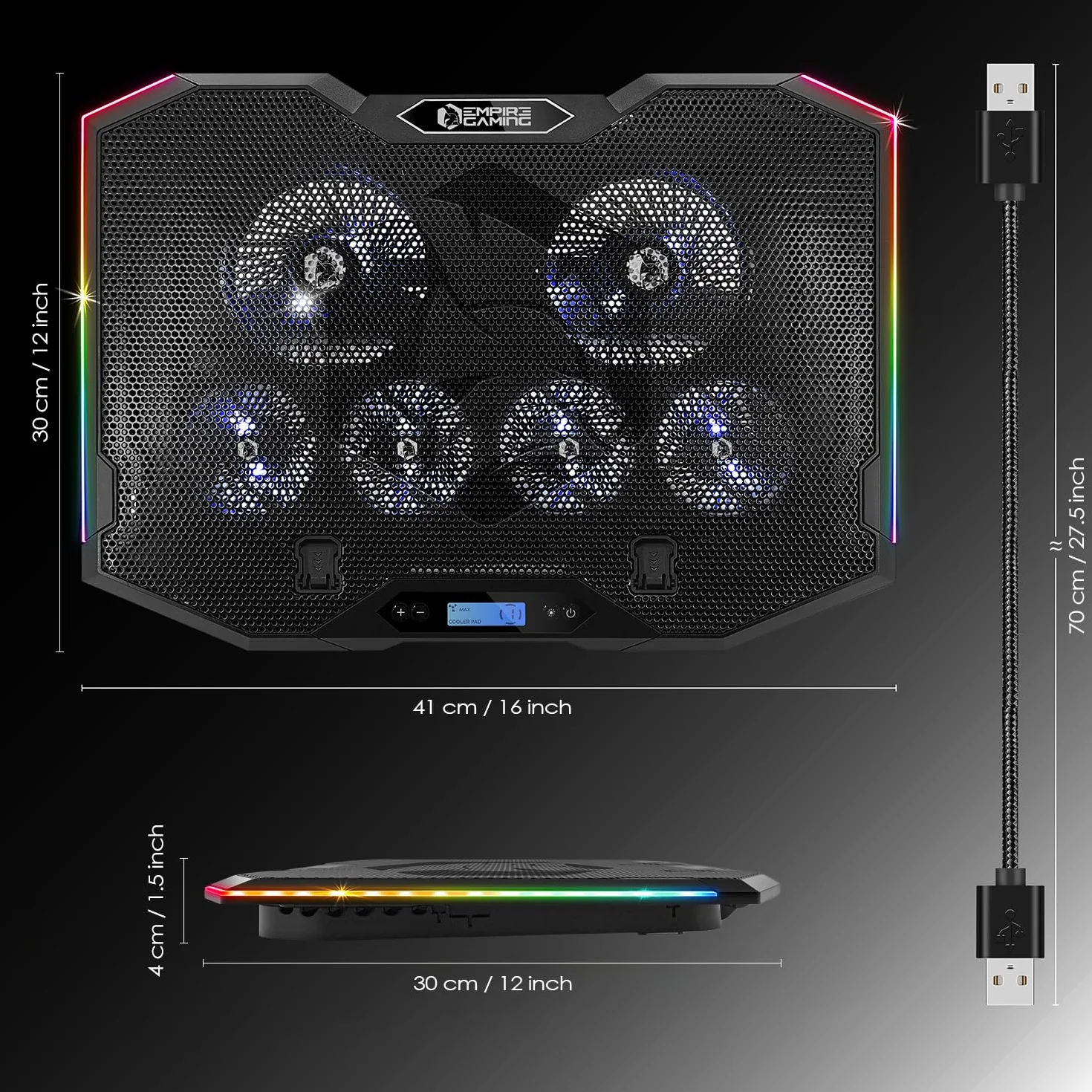 EMPIRE GAMING Guardian S-C100 chłodziarka do laptopa RGB 6 wentylatorów kontroler LCD 5 ustawień wysokości 12-17 cali