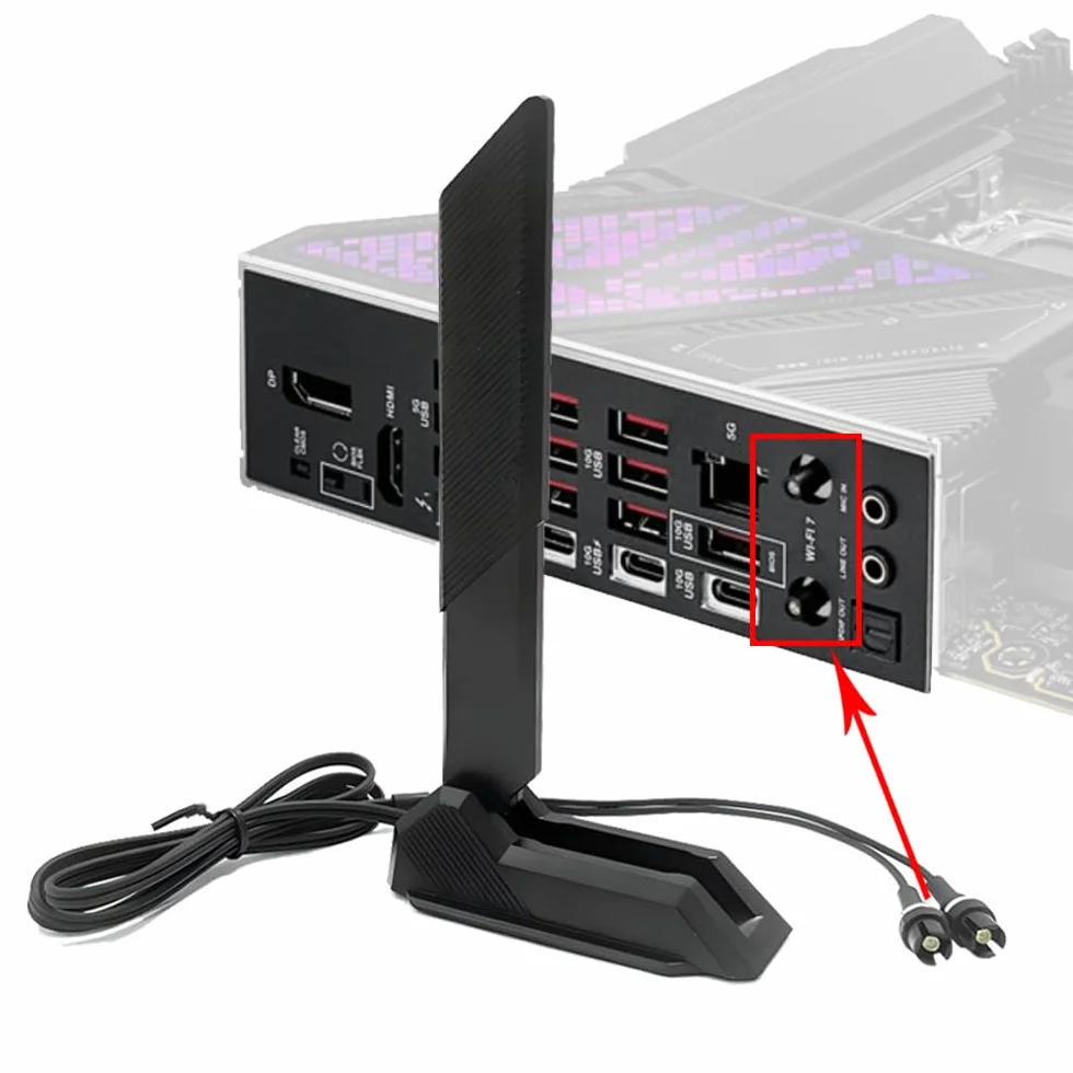 Gintai Antena WiFi 7 dla ASUS ROG Crosshair X870E/STRIX B850 B860 X870 Z790 Z890/ Maximus Z890 Z790 WLAN Amplifiers WiFi 7 Tri-Band 12dBi Bluetooth 5.4, podstawa magnetyczna (czarna)