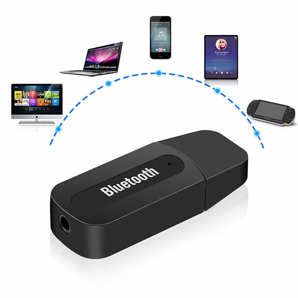 Retoo Adapter Bluetooth USB z kablem samochodowym AUX 3,5 mm i mikrofonem jako zestaw głośnomówiący do samochodu, bezprzewodowy odbiornik, kompatybilny z systemem Android, iOS, Home stereo, radio