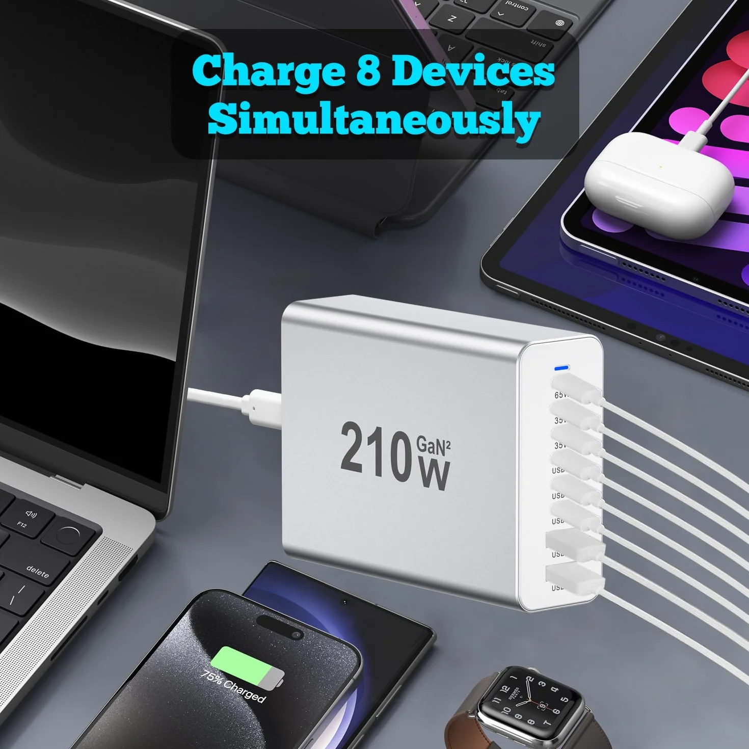 Ładowarka USB C 210W 6 portów PD 3.0 Szybkie ładowanie do iPhone MacBook Samsung Galaxy