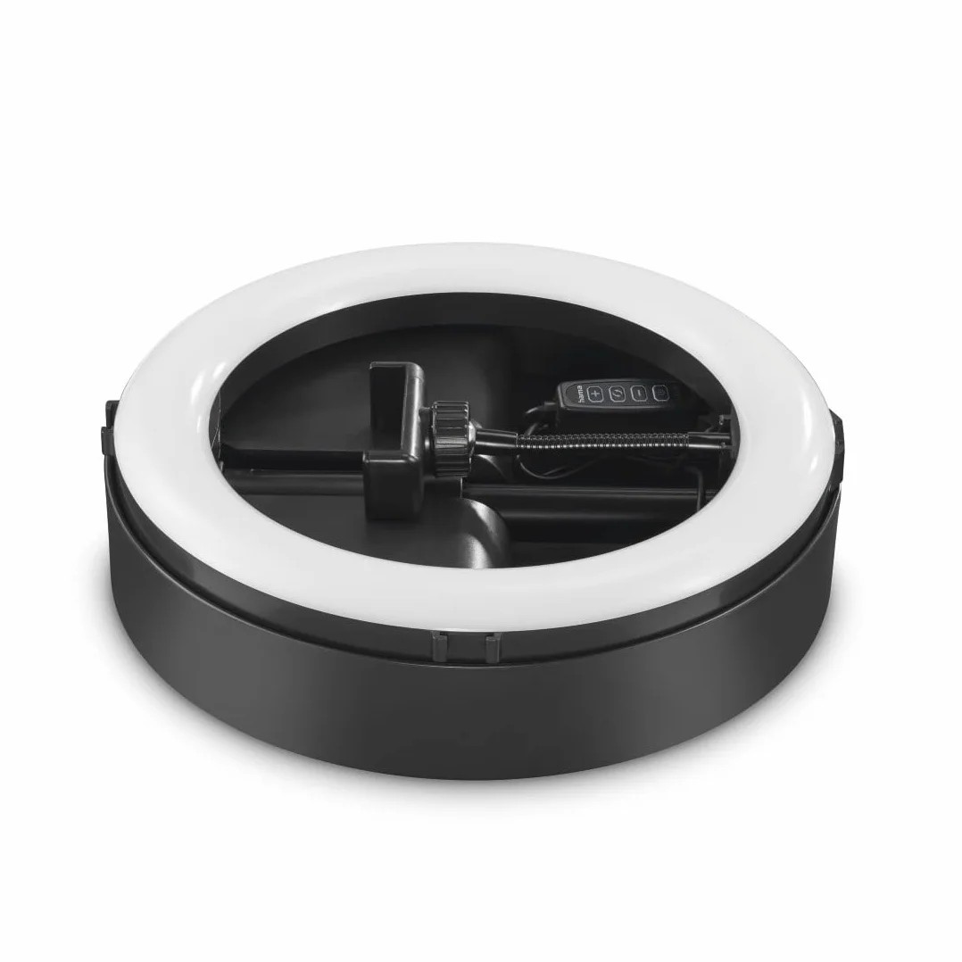 Hama lampa pierścieniowa uchwytem LED 128 (uchwyt na smartfon, kabel 190 cm, 10,2 cali, ze stojakiem, do selfie ring light) czarna