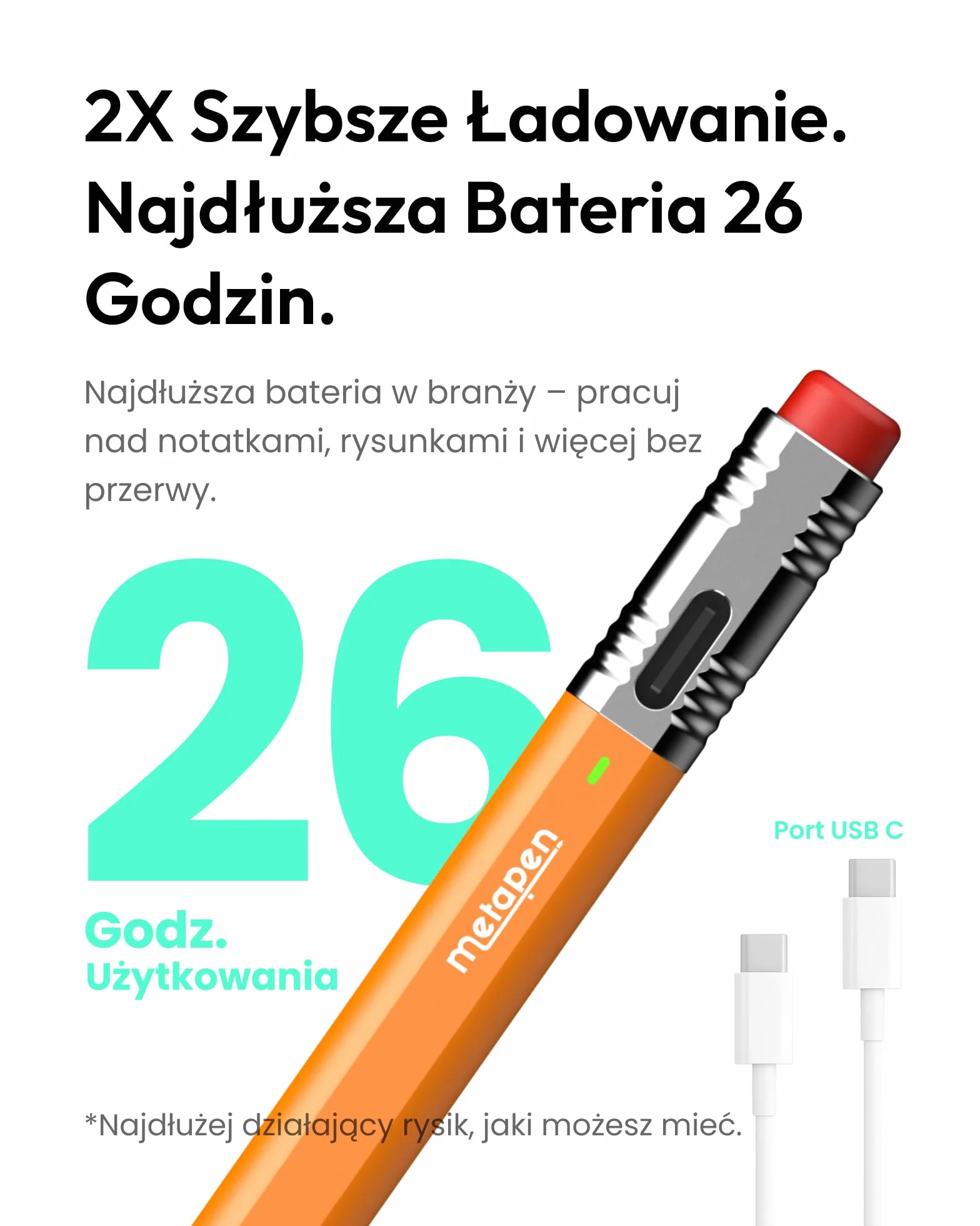 Metapen Pencil Air8 Pro X do iPad 2018-2025, Ultra-Cichy, 2X Szybsze Ładowanie, Rysik z Funkcją Palm Rejection do iPad A16/11/10/9/8/7/6 Gen, Pro 12.9/11/13-calowy M4, Air 3/4/5/M2/M3, Mini 5/6 Gen