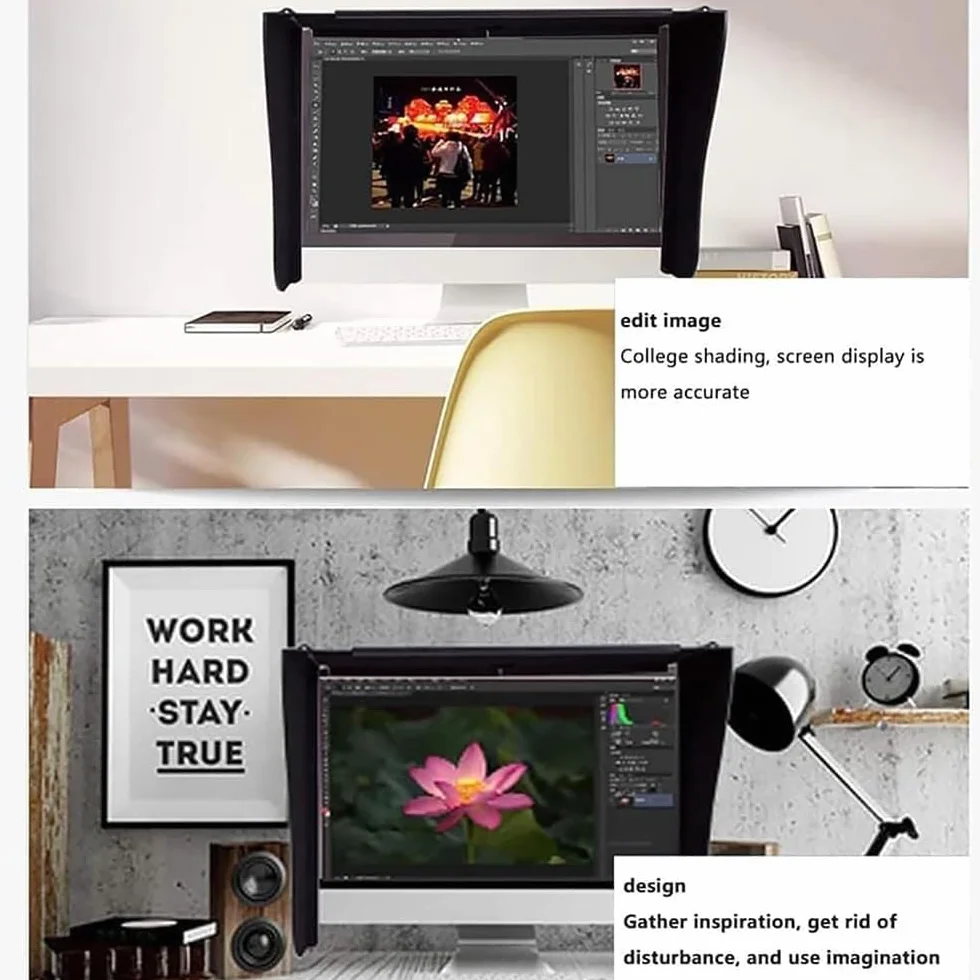 27-calowy wyświetlacz Osłona przeciwsłoneczna monitora, osłona przeciwsłoneczna ekranu Regulowana osłona monitora, osłona przeciwsłoneczna ze wszystkich stron dla Dell HP Viewsonic Philips Samsung Len