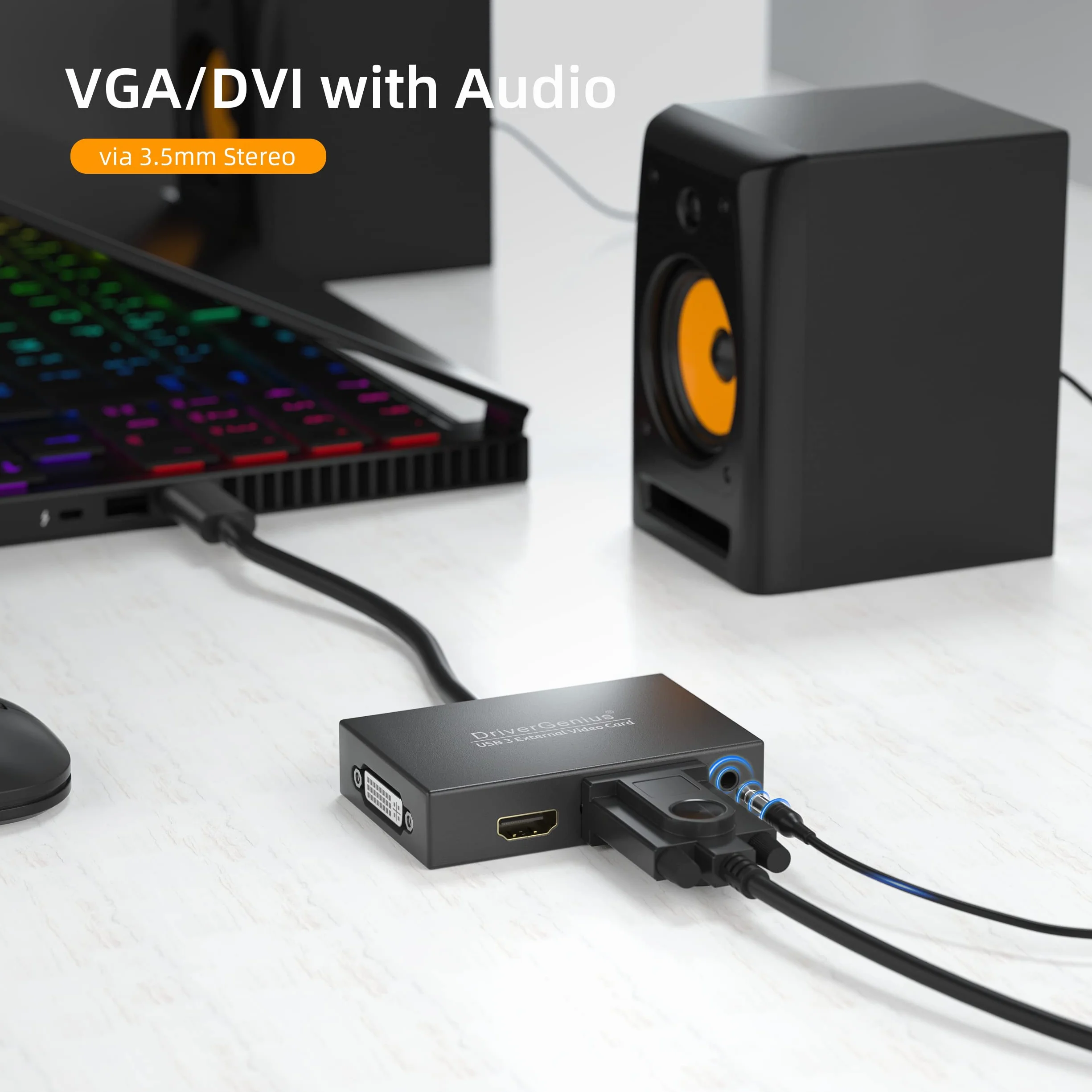 DriverGenius Adapter USB 2,0 / 3.0 na HD/ DVI / VGA – Adapter USB 2.0 / 3.0 do Wyświetlacza – Full HD 2048 x 1152 Zewnętrzny Podwójny Monitor Karta Graficzna Adapter