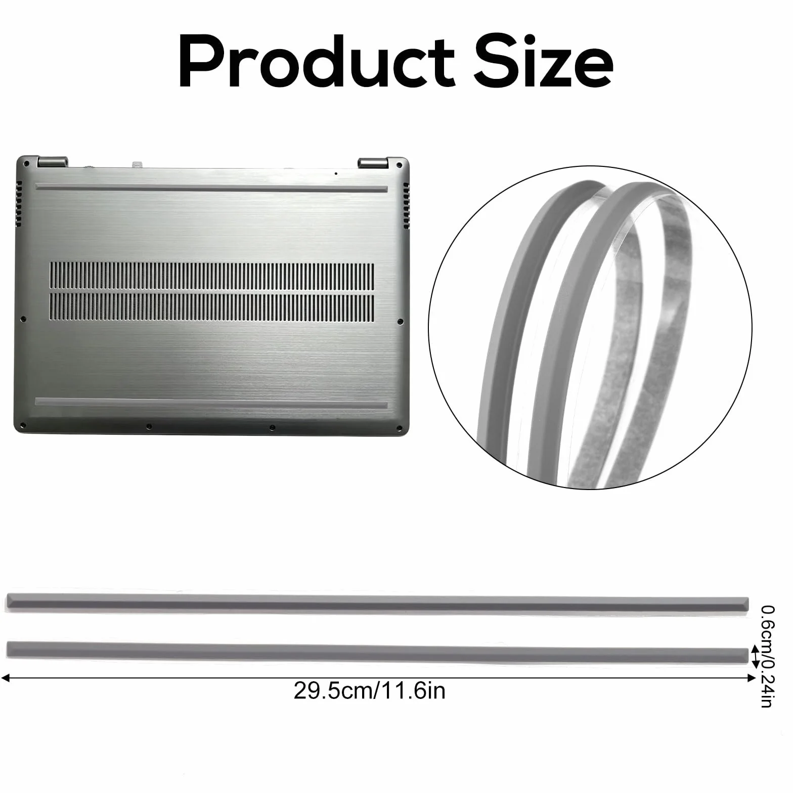 2szt Wymienne Gumowe Nóżki do HP Laptopa, 29,5x0,6cm Antypoślizgowe Spód Laptopa Odbój Nogi Podkładki Kompatybilne z HP 15-DY 15T-DY 15-EF 15-ER 15-FR 15S-FQ TPN-Q222 Q230 Seria (Szary)