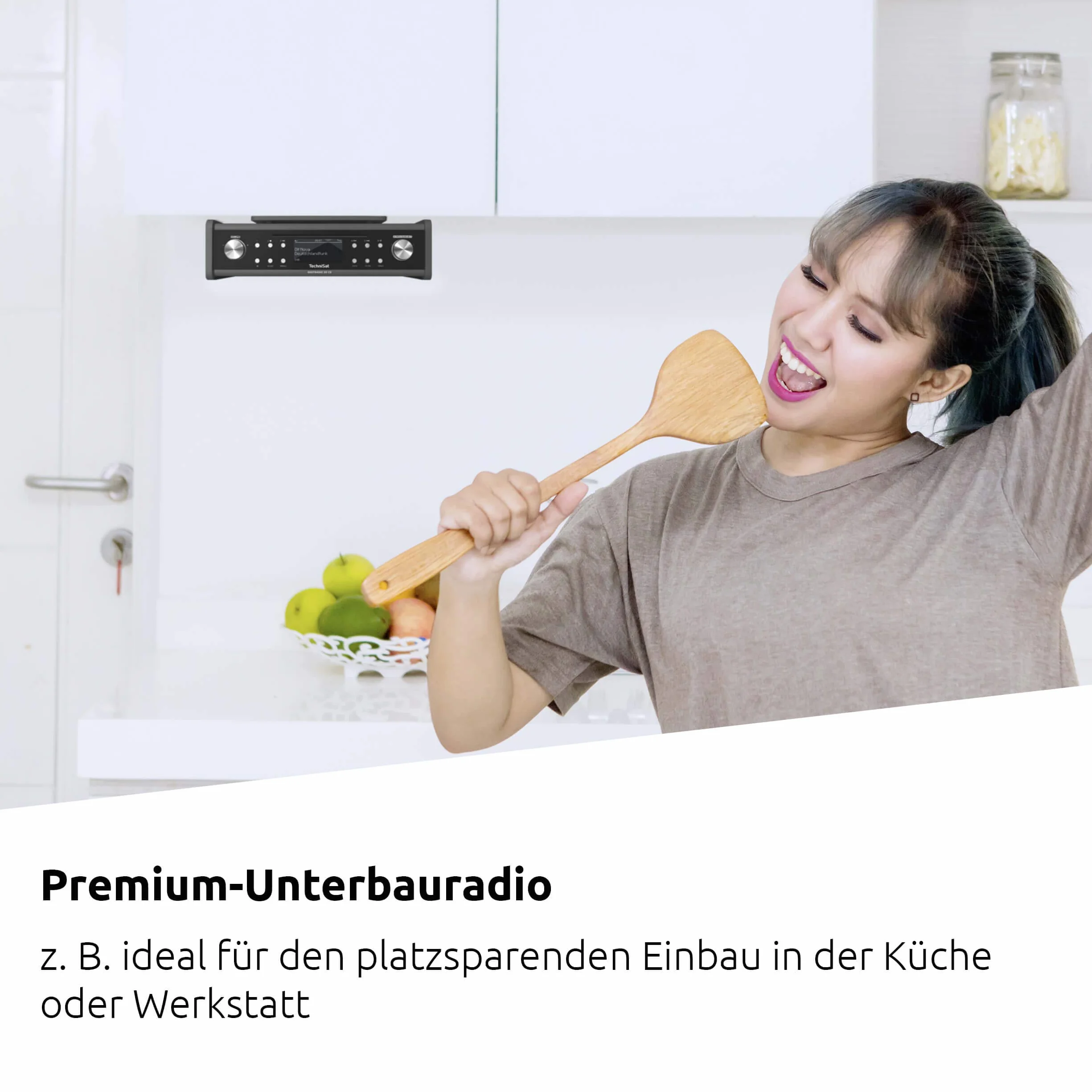 TechniSat Digitradio 20 CD – nowoczesne i kompaktowe radio do kuchni i łazienki DAB+ (radio podszafkowe FM z odtwarzaczem CD i zegarem)