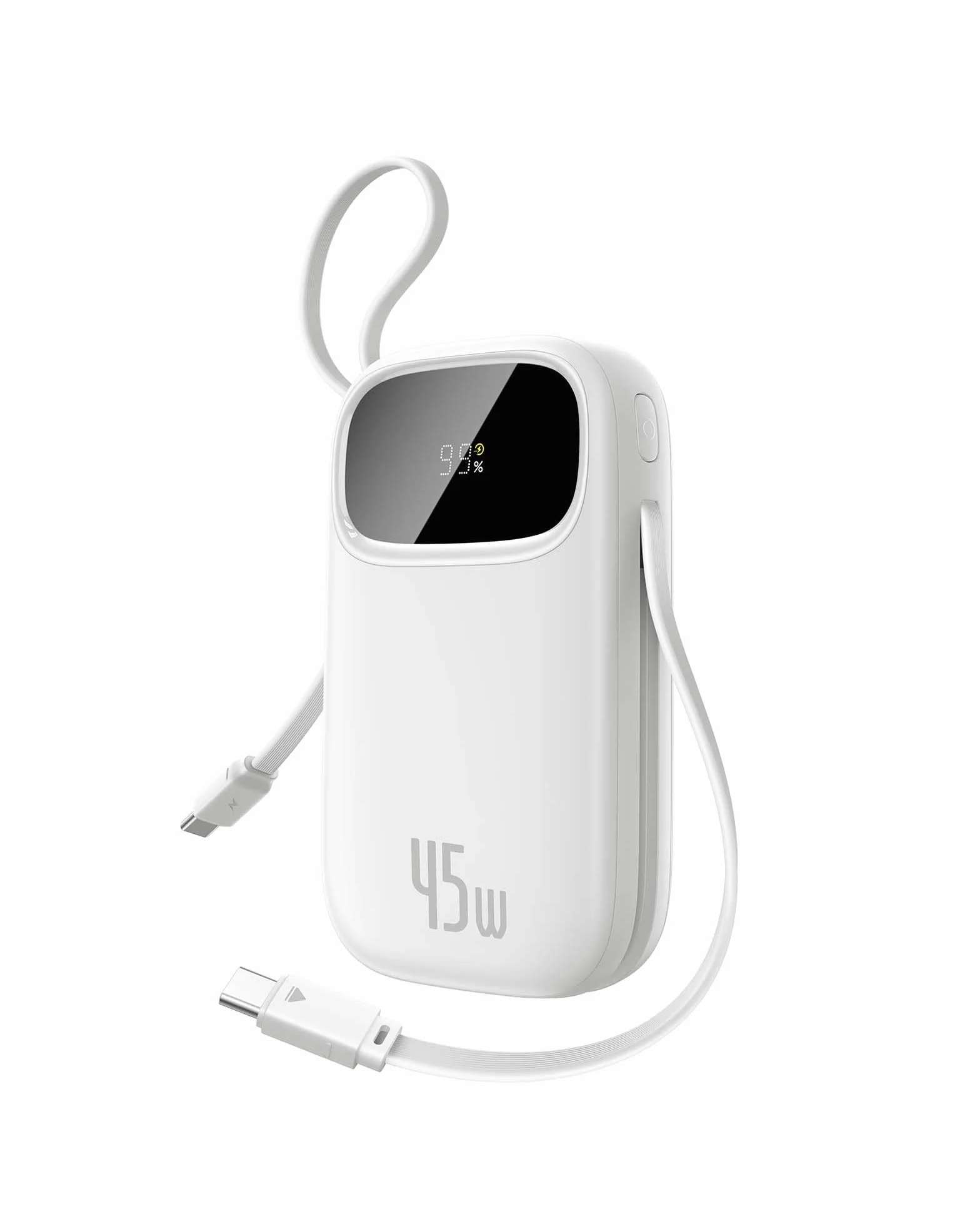 Baseus QPow3 Powerbank 45W 20000mAh z 2 wbudowanymi kablami USB-C PD3.0 QC4.0 Biały