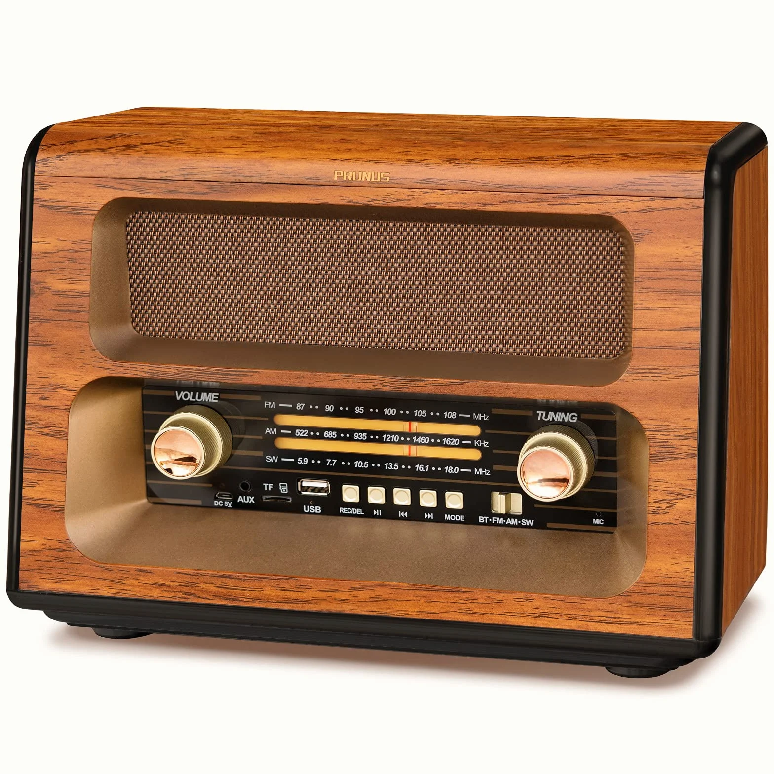 PRUNUS J-199 retro radio Bluetooth AM/FM/SW 3-drożne zasilanie akumulator bateria gniazdko USB/TF