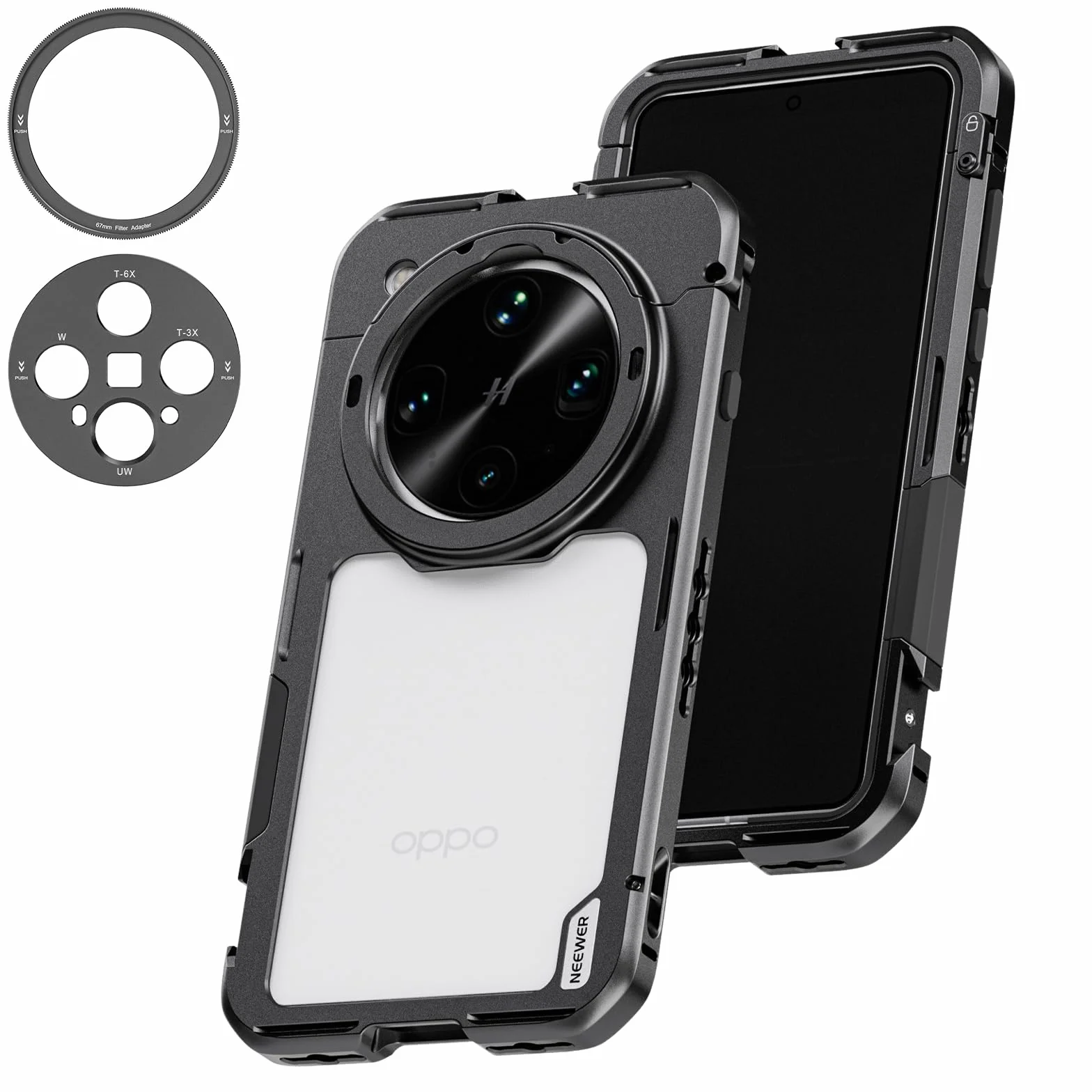 NEEWER PA147 klatka na telefon do OPPO Find X8 Ultra, stabilizator wideo z pierścieniem 67 mm i tylną płytą 17 mm, czarna