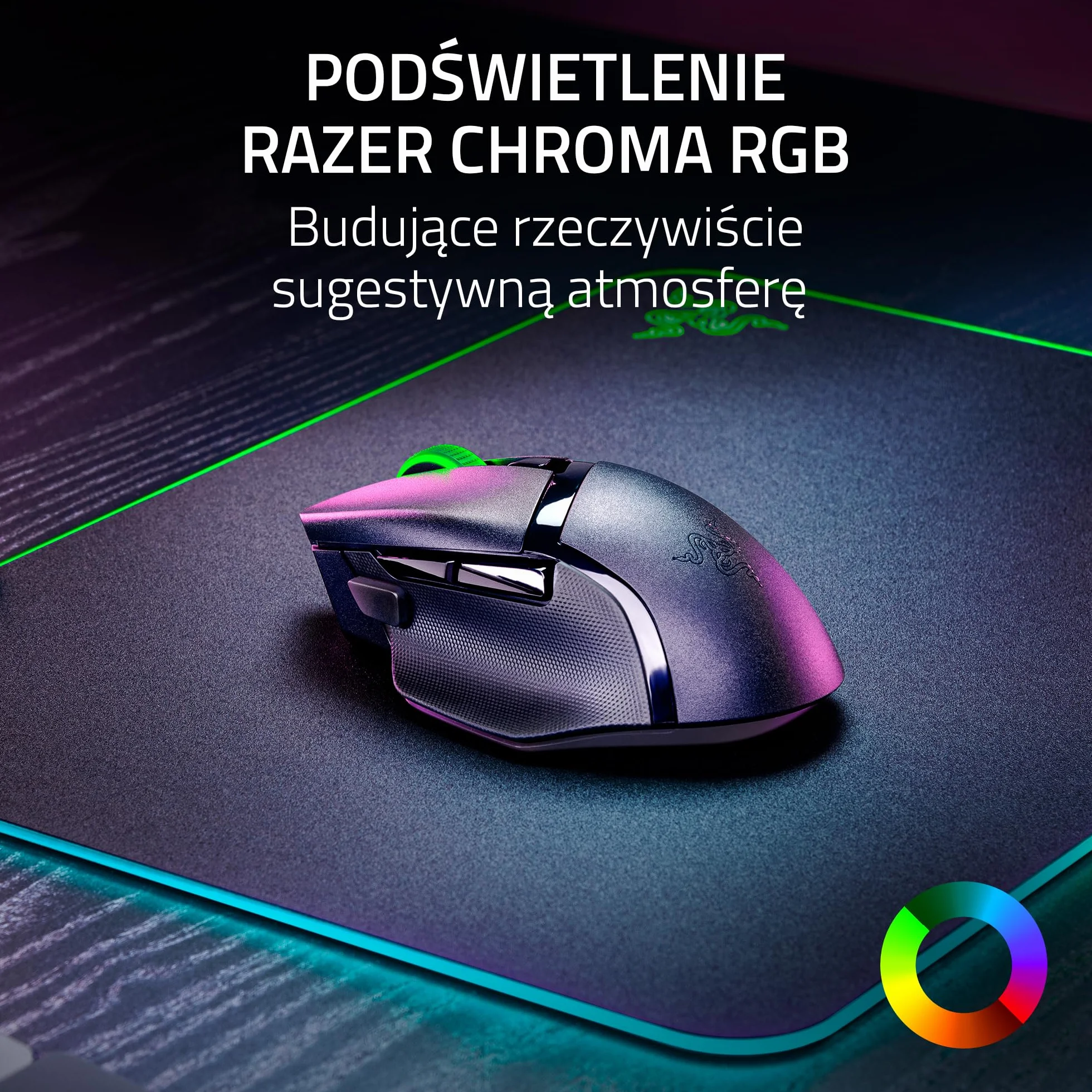 Razer Basilisk V3 X HyperSpeed Bezprzewodowa Mysz Do Gier, Ergonomiczny Kształt, 9 Konfigurowalnych Elementów Sterujących, Czujnik Optyczny 5G 18K, Czarny