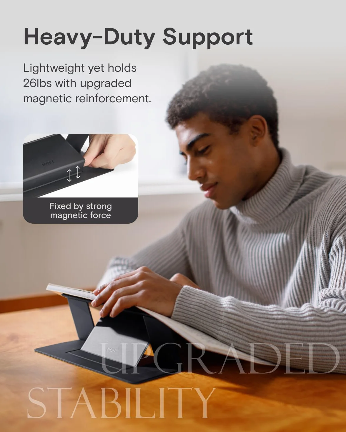 MOFT Stojak na laptopa na biurko, niesamoprzylepny stojak na laptopa z 2 regulowanymi kątami widzenia, składany i przenośny, uniwersalny, kompatybilny z tabletami 18-27.9 cm i laptopami 28-35.6 cm