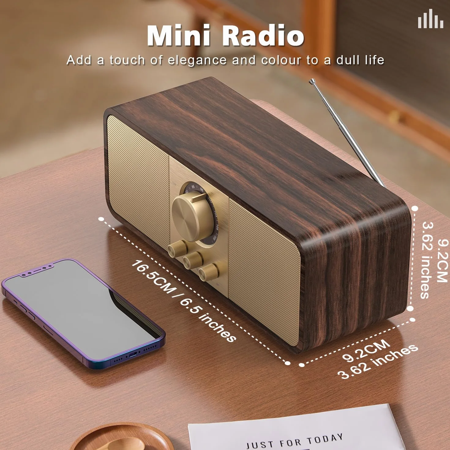 Radio Nostalgia, Radios Retro z Bluetooth i kartą TF, Zasilane Baterią 3000 mAH, z głośnikami Niskotonowymi 2 x 8 W, Radios Retro z AUX/USB, Radio do Kuchni/Sypialni/Biura