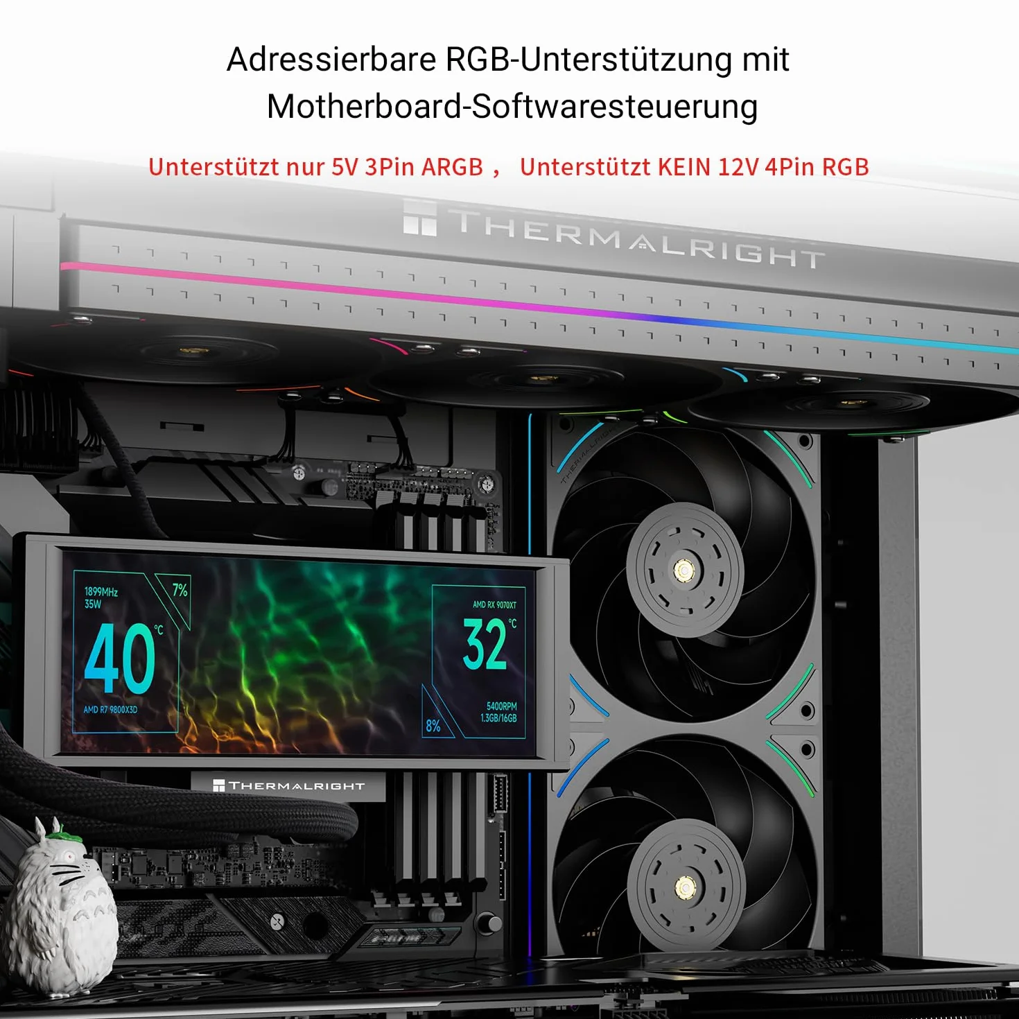 Thermalright TL-UB36R wentylator obudowy 120 mm, 3-pak-PWM, cichy (≤ 27 dB(A), z odwróconą łopatką / oświetleniem ARGB 5 V, do chłodzenia wodą procesora i chłodzenia obudowy, czarny