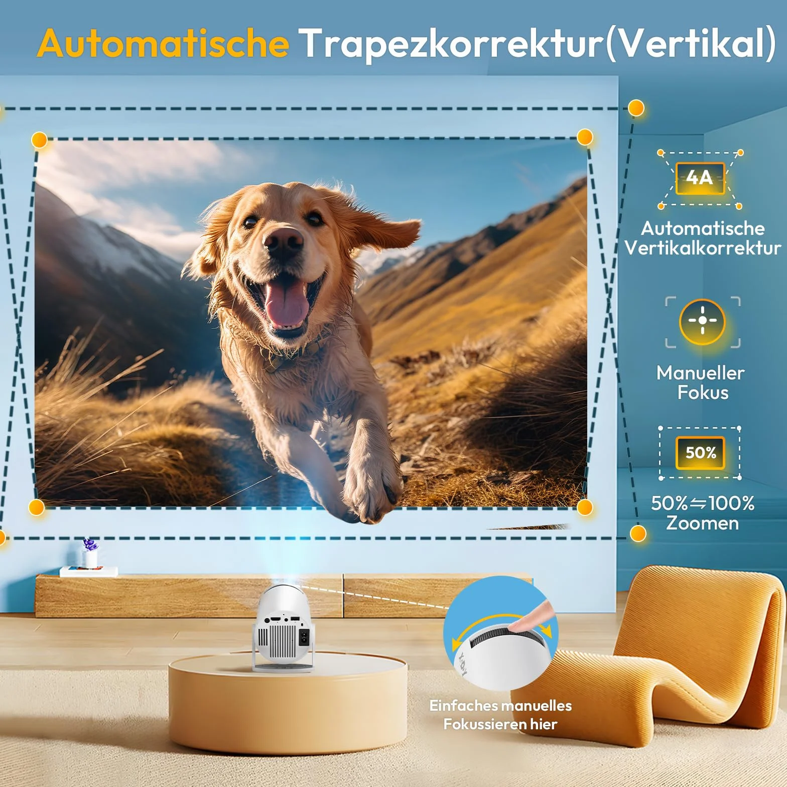 Mini projektor [2025 Upgraded & Android 11.0] Native 720P HD, obsługuje 4K 1080P, Xgody Gimbal 3 New przenośny projektor 12000 lumenów, WiFi 6, Bluetooth, Auto Keystone, projektor wideo do kina