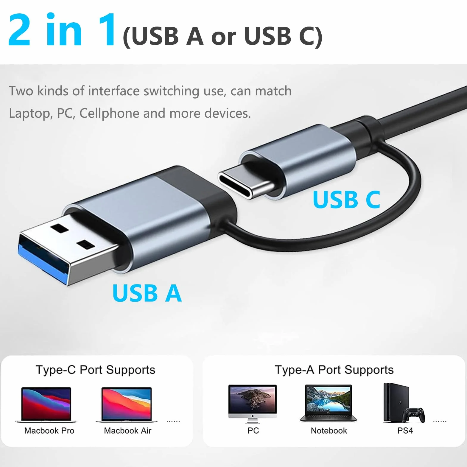 Koncentrator USB-C 3.0, wieloportowy adapter USB Hub 3.0 8 w 2 z czytnikiem kart SD i TF, portami USB 3.0 i USB 2.0, portem USB-C, do urządzeń MacBook Air/Pro, Galaxy, iPada, z systemem Windows itp.