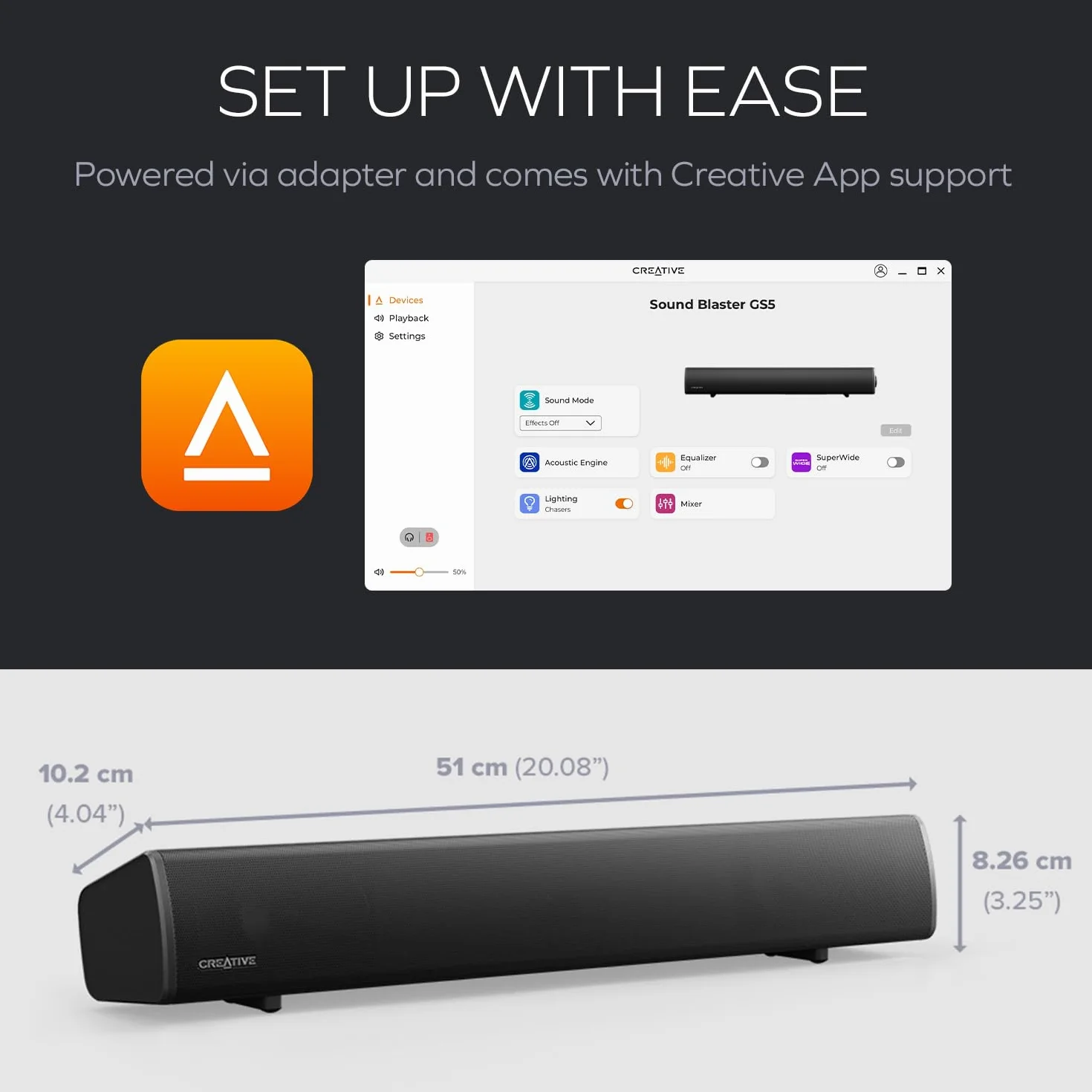 CREATIVE Sound Blaster GS5 RGB Gaming Soundbar Bluetooth 5.4 60W SuperWide