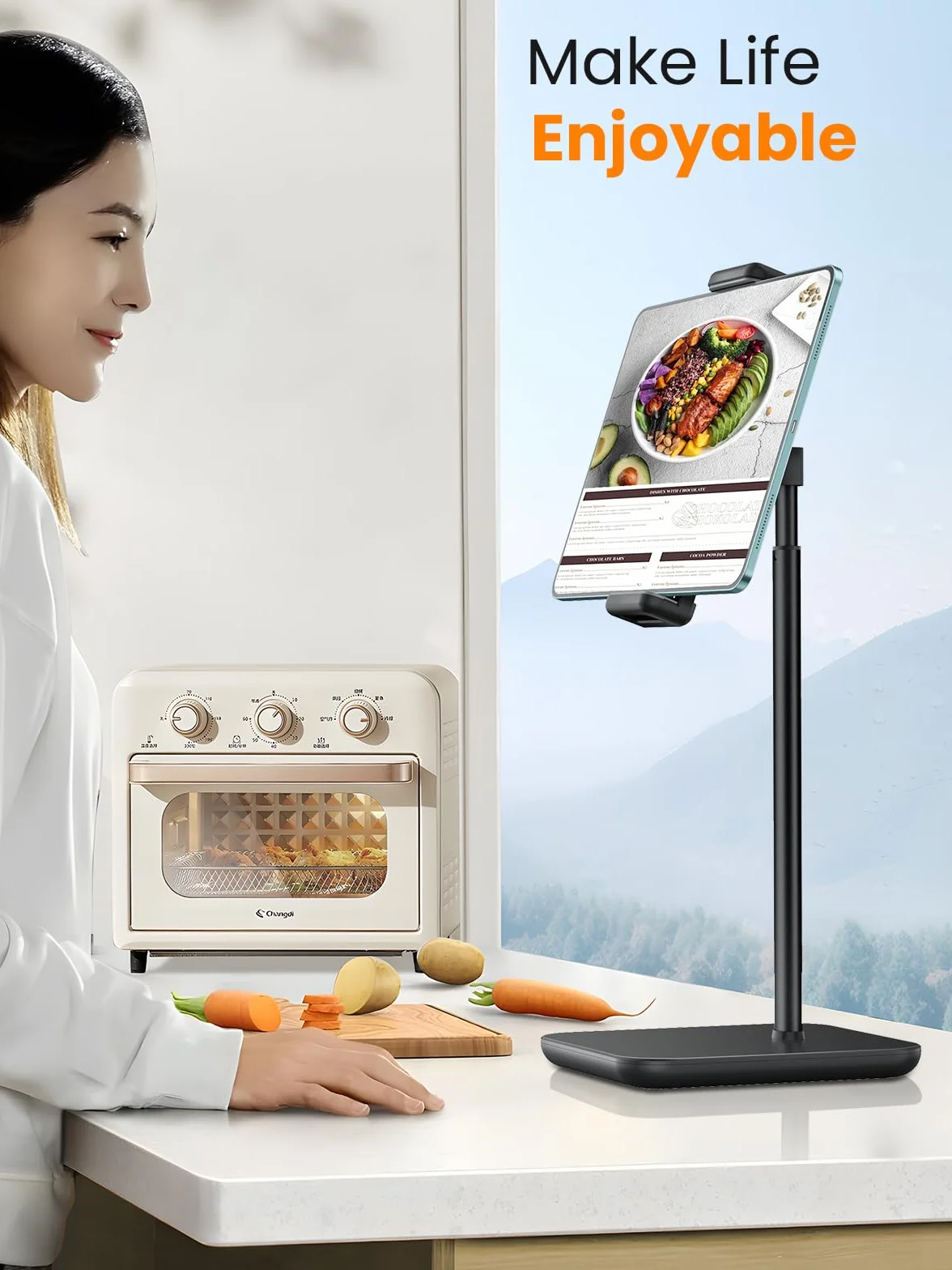 Regulowany stojak na iPada z wydłużeniem wysokości 21 ", 360 ° uchwyt tabletu obrotowego dla biurka, stojak na powierzchni, przenośny stojak na monitor z tabletami i smartfonami 4,7-15.6"