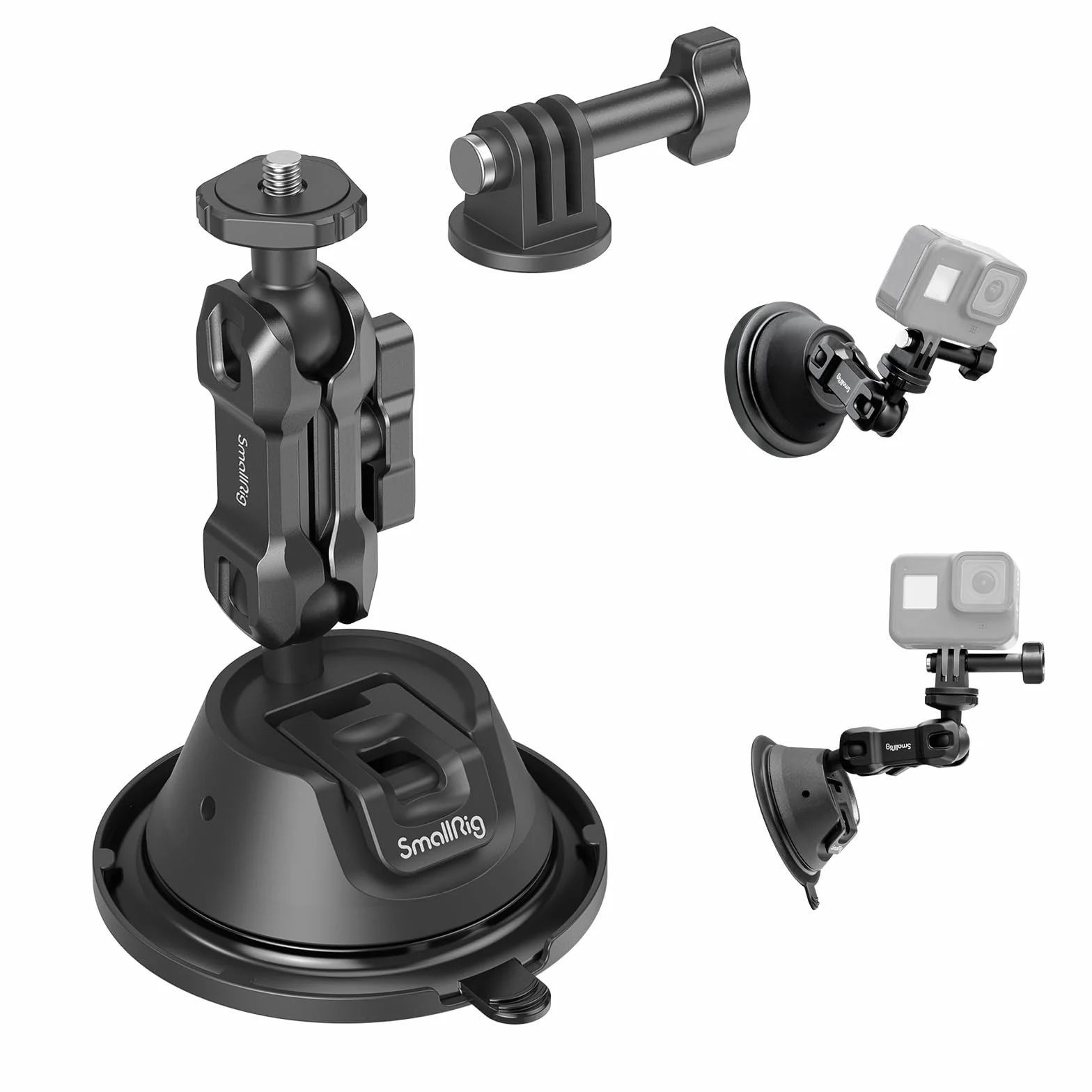 SMALLRIG Dwuwarstwowy Uchwyt z Przyssawką dla GoPro Hero 11/10/9, dla DJI Osmo Action/Procket, dla Insta360 X3, Podwójna Głowica Kulowa, Obrót o 360°, Montaż na Szybie Samochodu lub Oknie SC-1K -4193
