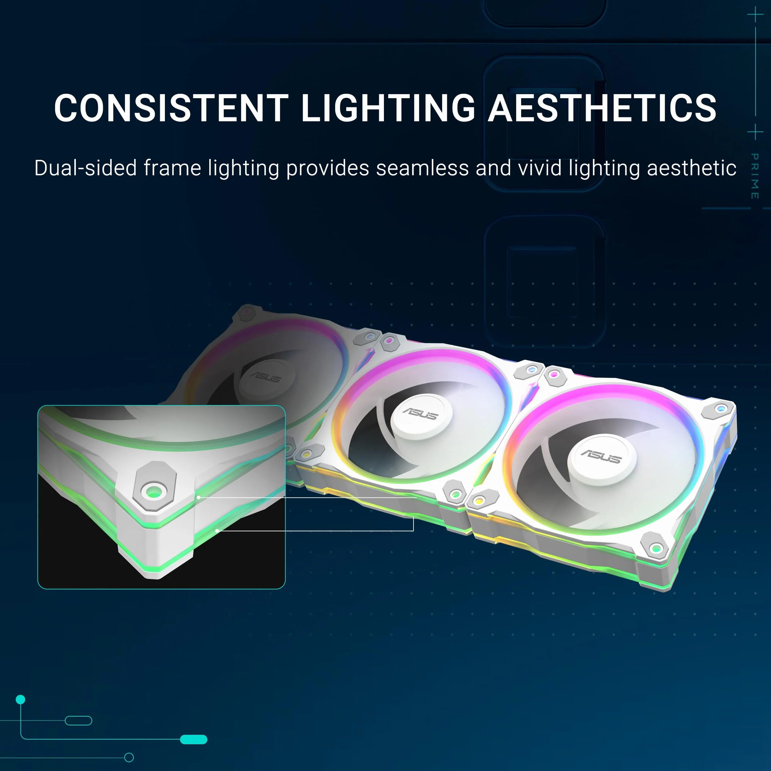 ASUS Prime MR120 ARGB Reverse Triple Pack White Edition, wentylatory PWM 120 mm, 20 LED ARGB, prędkość wentylatora 1600 obr./min, przepływ powietrza 58 CFM, grubość ramy 28 mm, Aura Sync