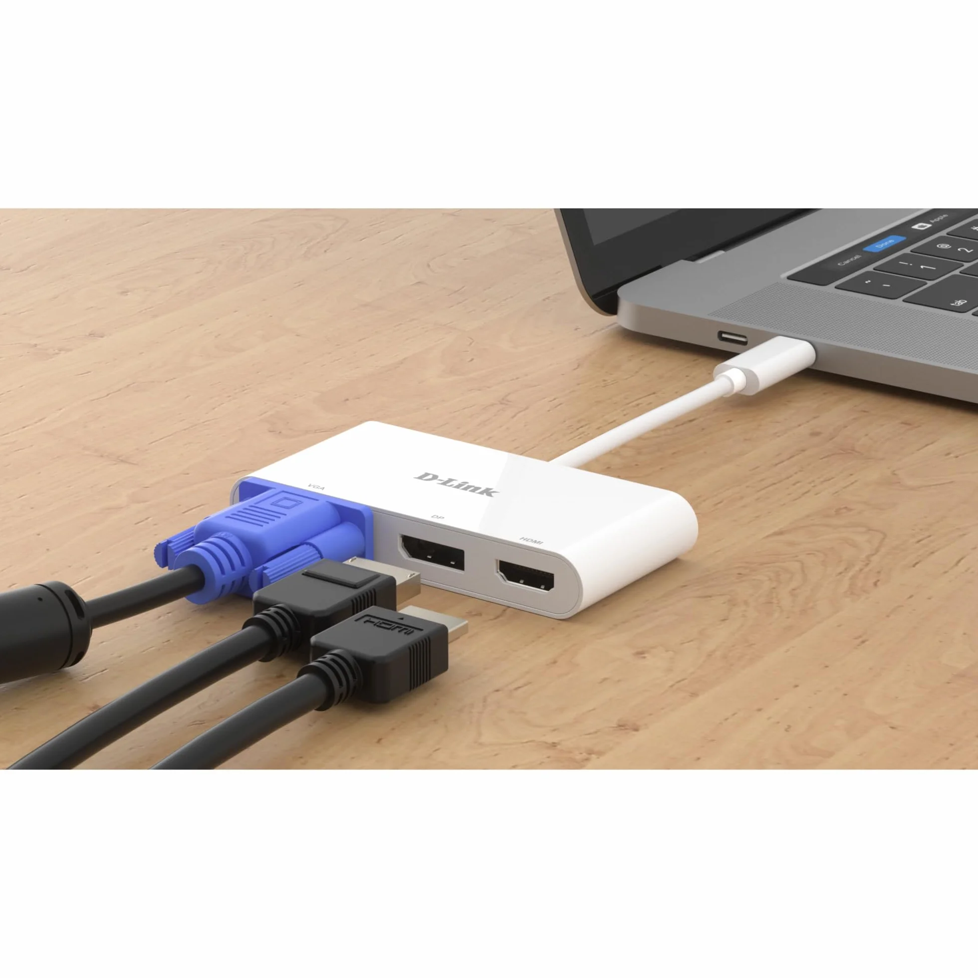 D-Link DUB-V310 adapter USB typu C na HDMI, VGA i Display Port, 3 w 1, HDMI 4K i 1080p, 3 wyjścia, kompatybilny z Windows i Mac