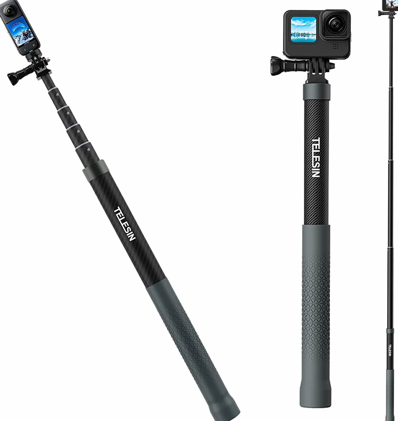 TELESIN 47 cali Selfie Stick z włókna węglowego, wysuwany kij do selfie pasuje do Gopro 13 12 11 10 9 8 7, Insta360 X5 X4 X3, DJI Osmo Action