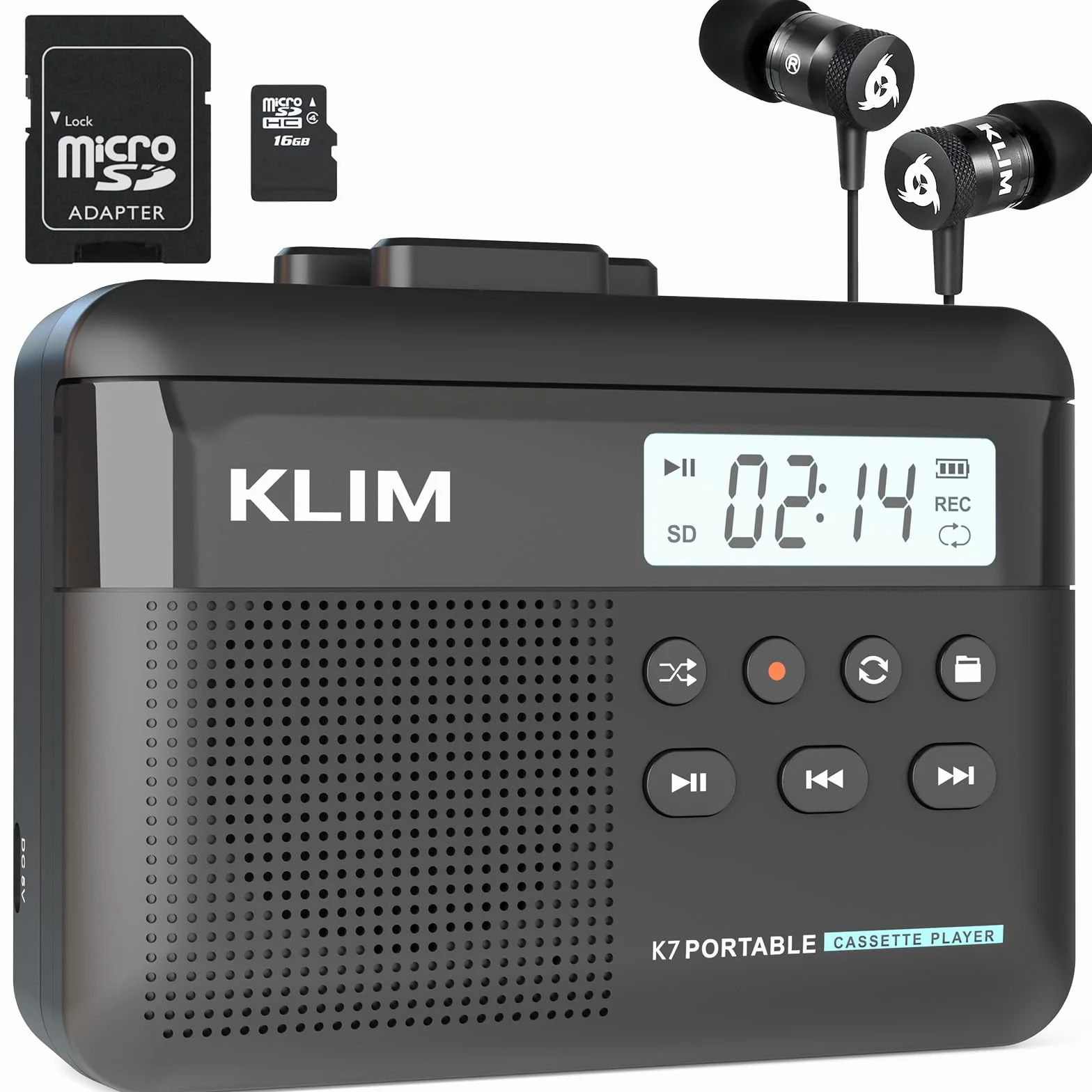 KLIM K7 Odtwarzacz kasetowy Walkman z konwerterem na MP3, wbudowany mikrofon, głośnik, karta SD 16 GB
