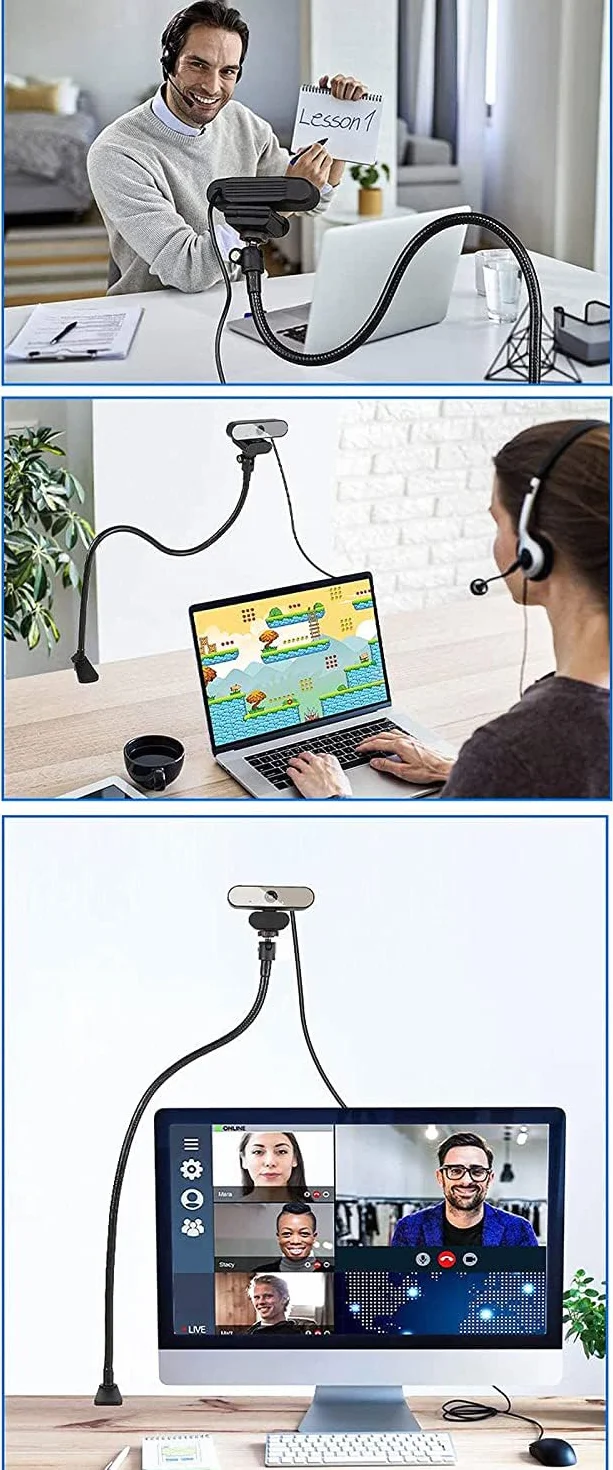 Etucro Stojak do kamery internetowej 27" Regulowany uchwyt typu łabądź na biurko do mocowania kamery dla kamer internetowych Logitech C925e, C922, C930, C920, C615 i innych (gwint 1/4")